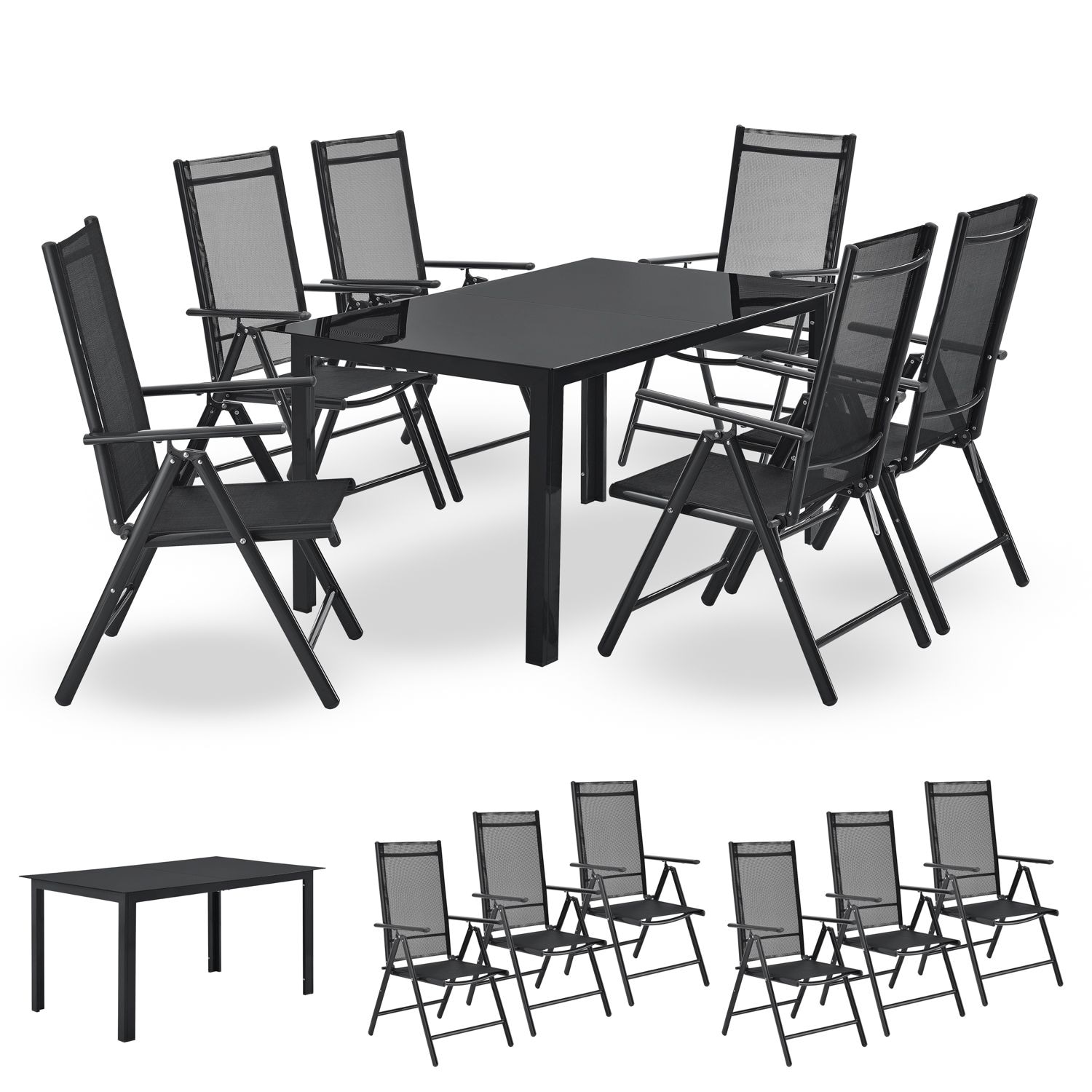 Juskys Aluminium Gartengarnitur Milano Gartenm&ouml;bel Set mit Tisch und 6 St&uuml;hlen Dunkel-Grau 