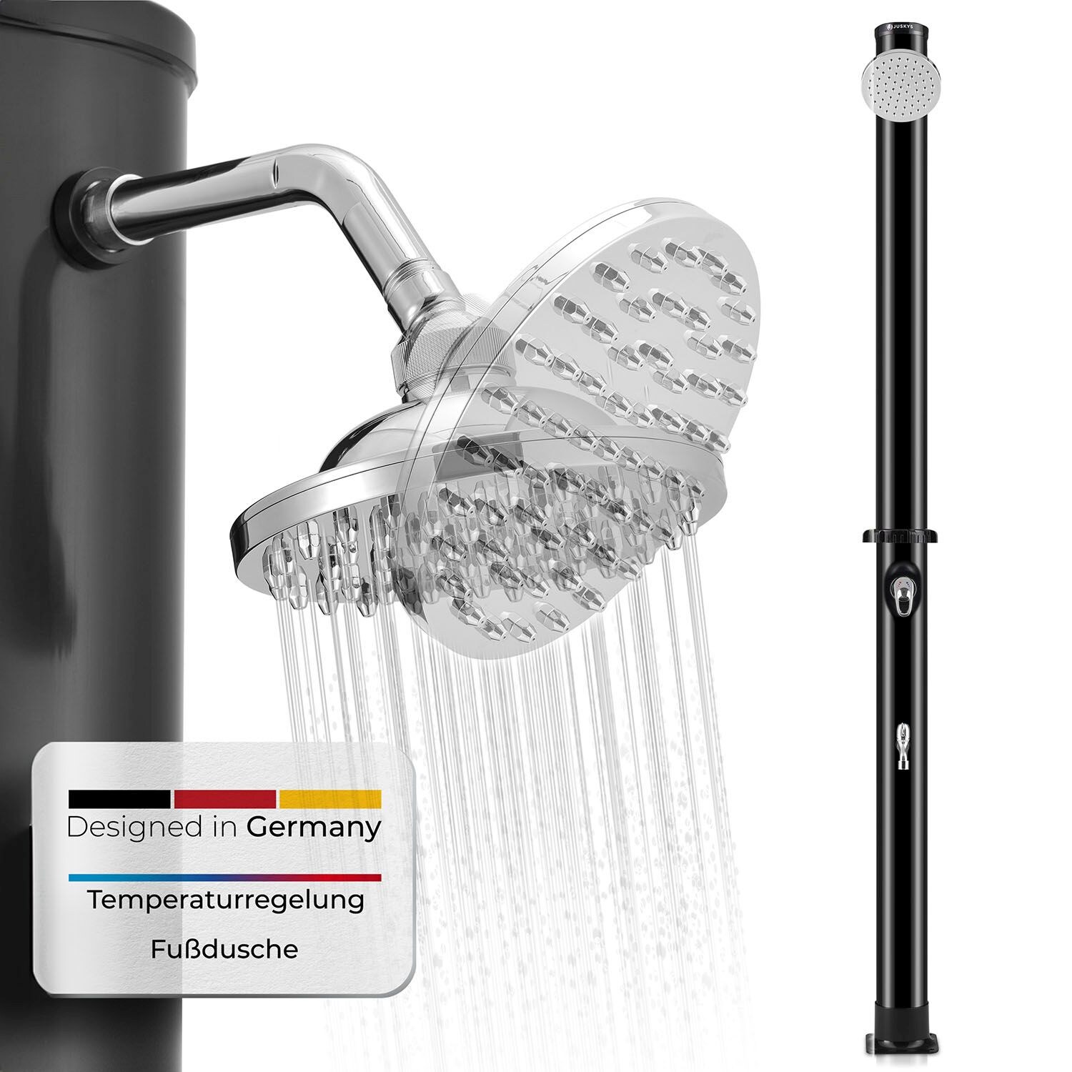 Juskys Solardusche Victoria 20 l – Gartendusche mit Regendusche – Schwarz