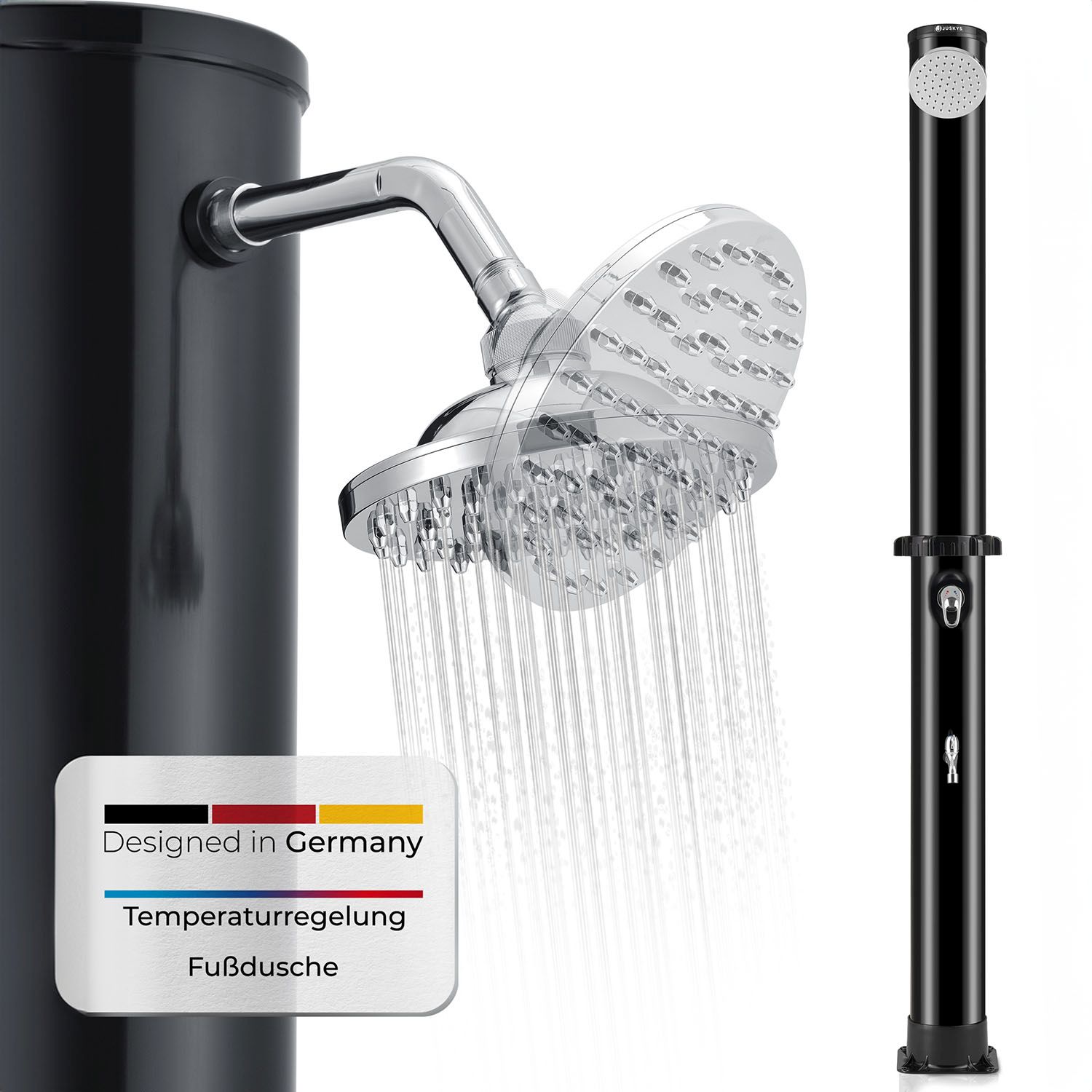 Juskys Solardusche Victoria 35 l &ndash; Gartendusche mit Regendusche &ndash; Schwarz 