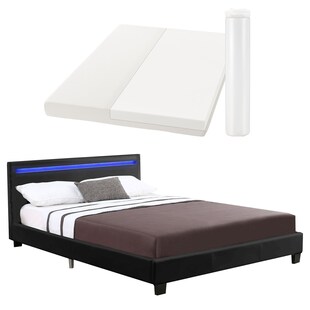 Juskys Polsterbett Paris schwarz | 120×200 cm | Bettgestell LED-Beleuchtung, Lattenrost & Matratze 