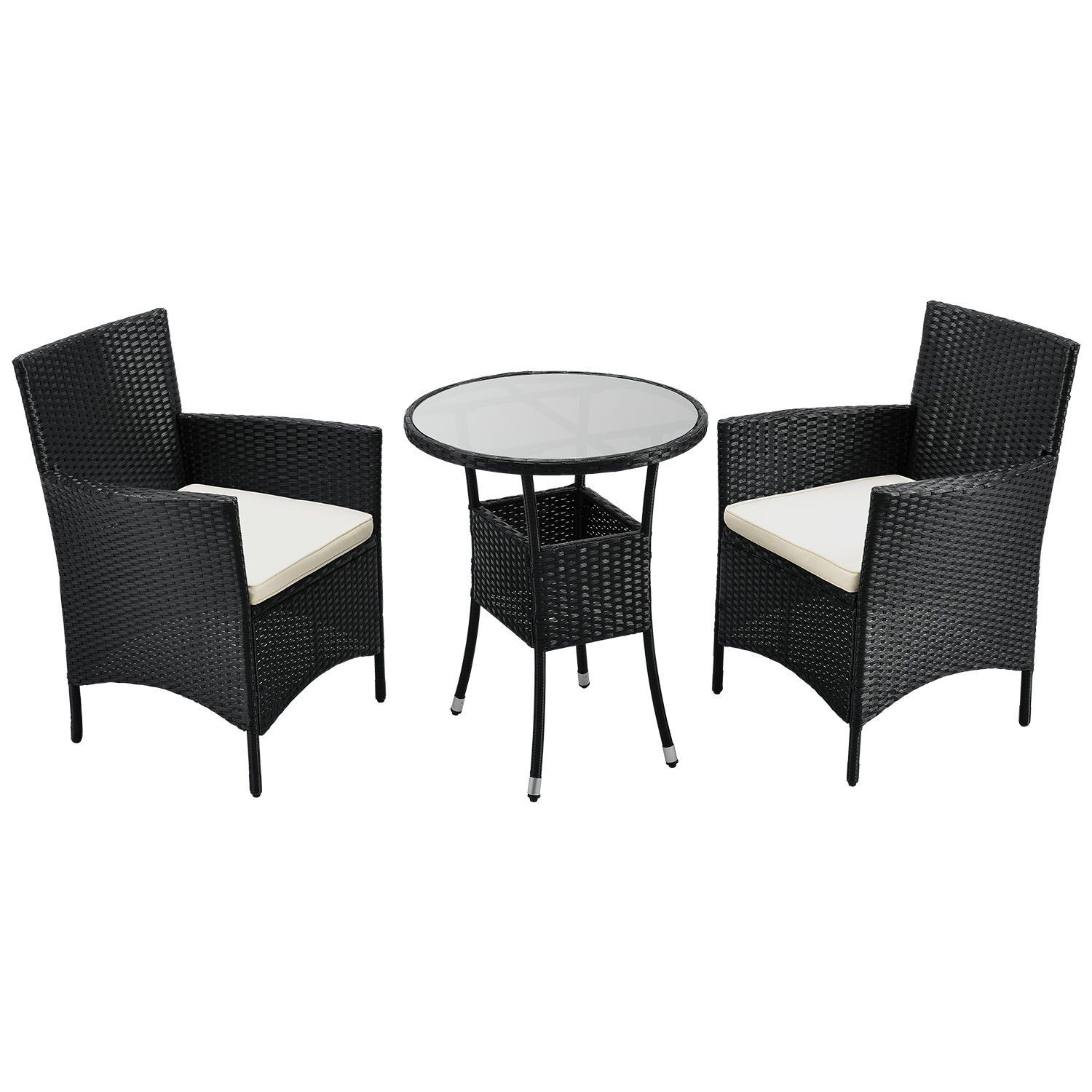 Juskys Polyrattan Balkon Set Bayamo 3-teilig f&uuml;r 2 Personen &ndash; Balkonm&ouml;bel mit Tisch & 2 St&uuml;hlen 