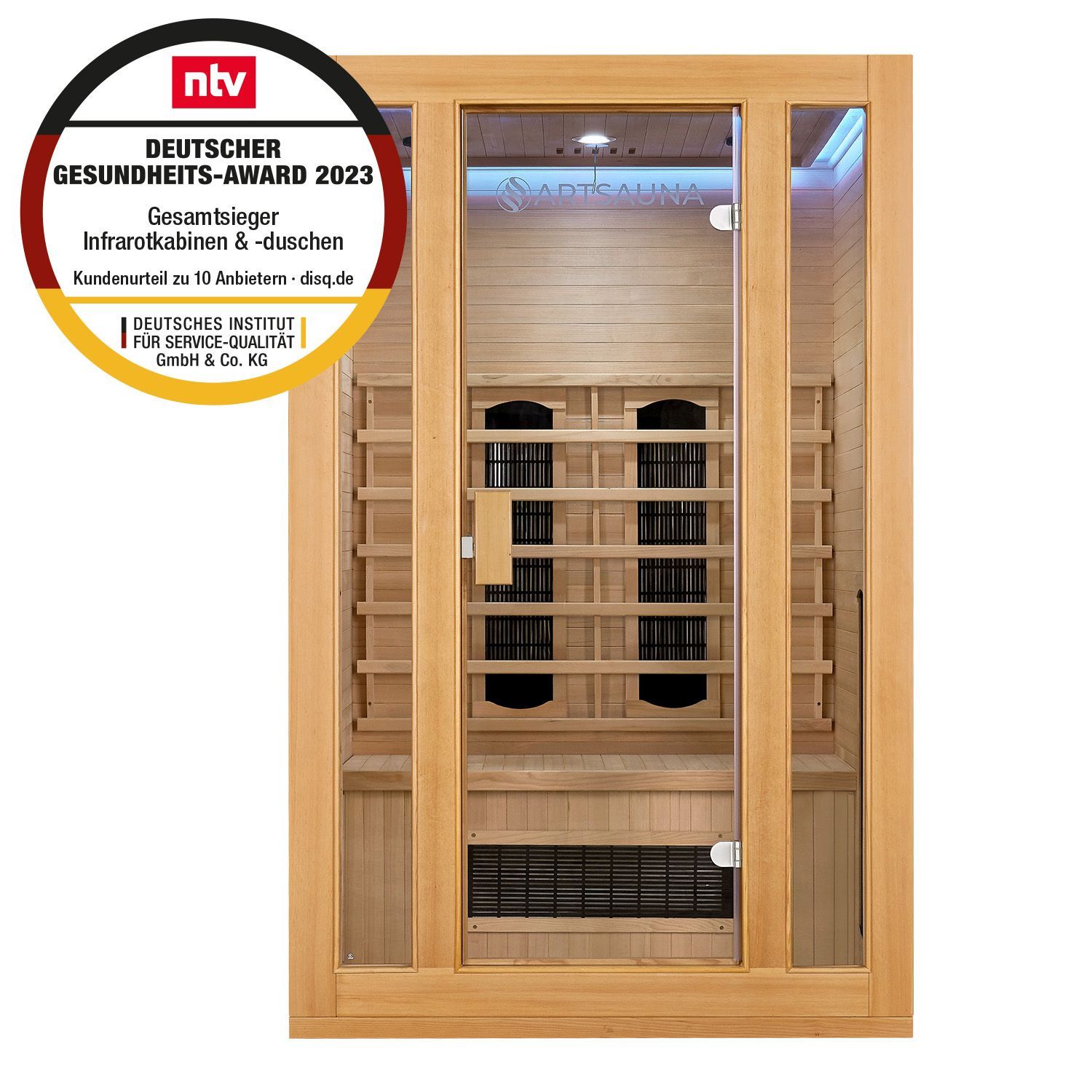 Infrarotkabine Nyborg S120K &ndash; Infrarotsauna 2 Personen &ndash;LED-Farblicht, 5 Keramik- 1 Fl&auml;chenstrahler 