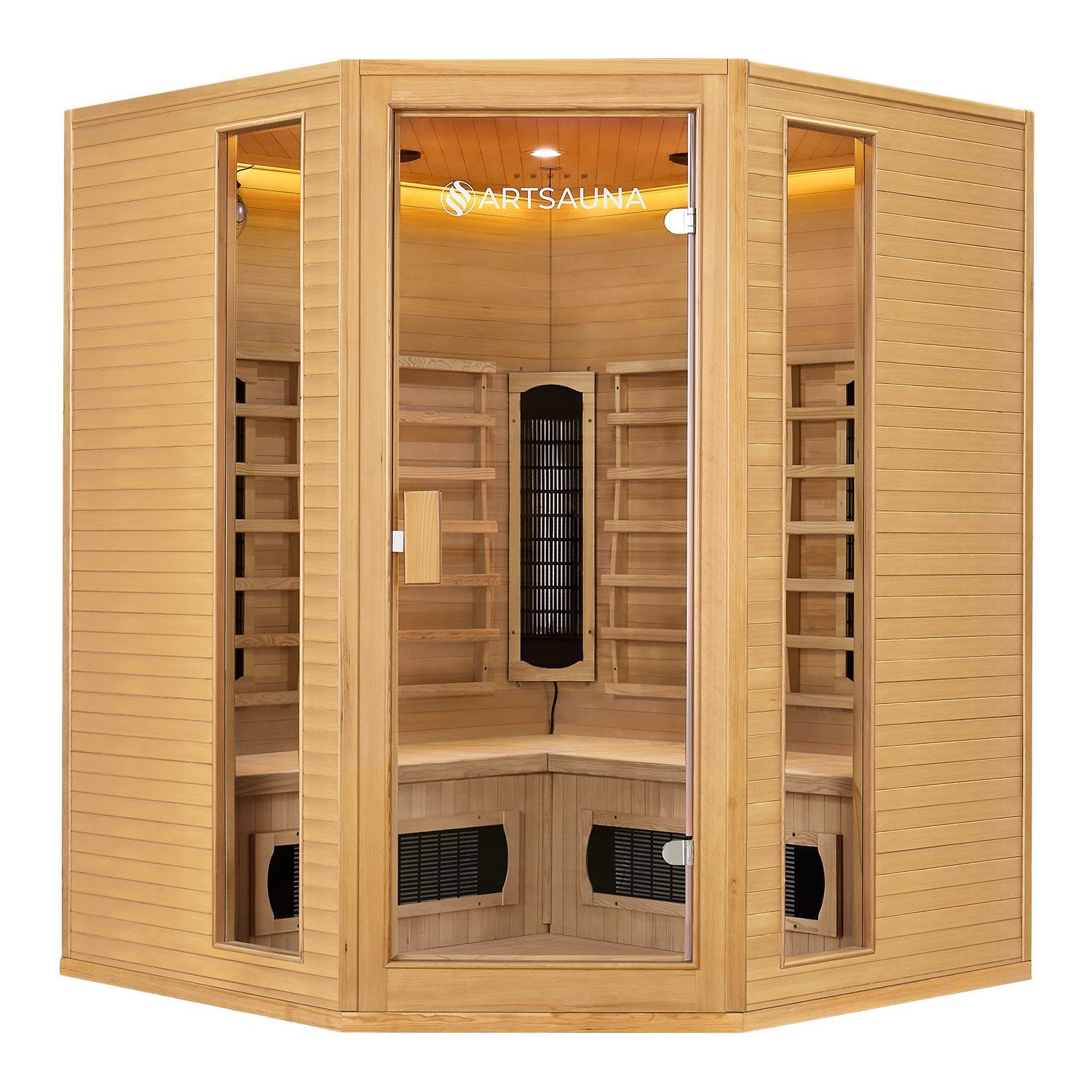 Infrarotkabine Nyborg E150K &ndash; Infrarotsauna 4 Personen &ndash;LED-Farblicht, 7 Keramik-, 1 Fl&auml;chenstrahler 
