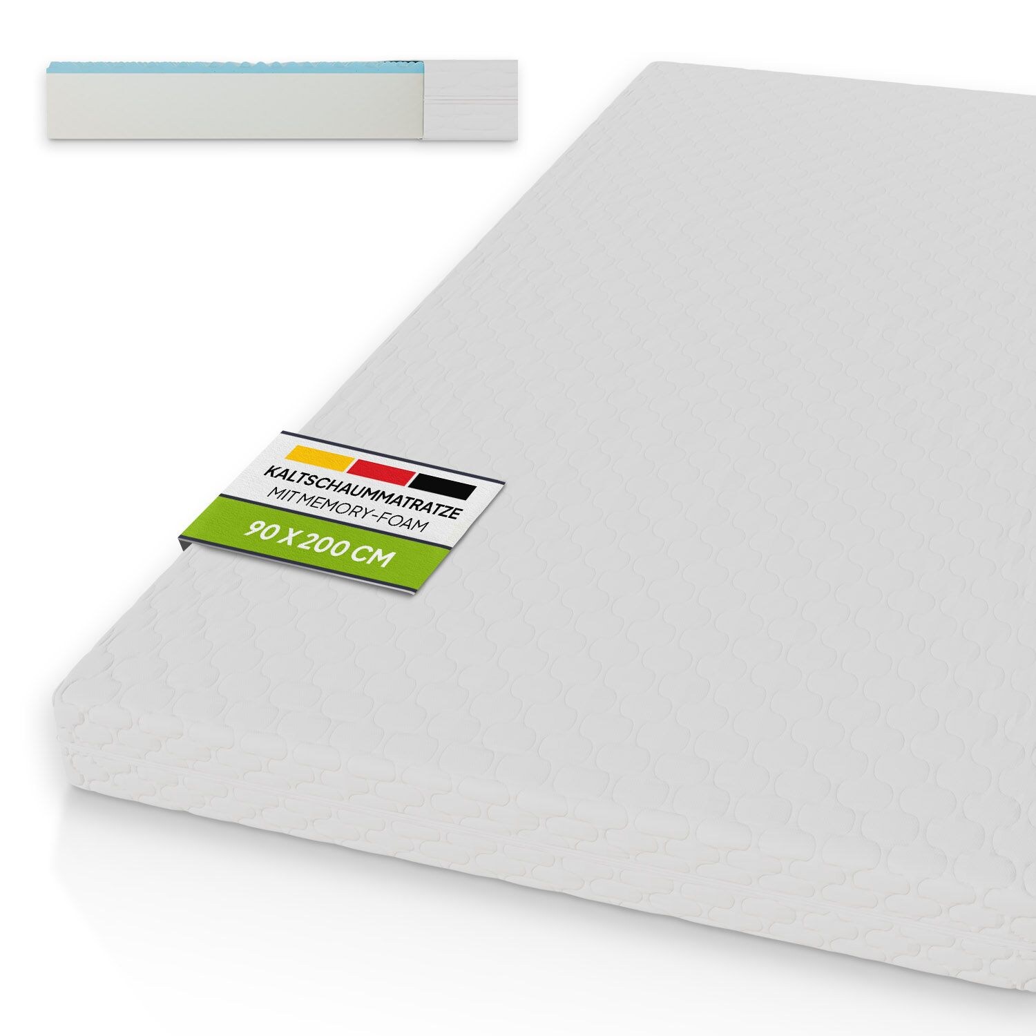 Juskys Kaltschaummatratze 90 x 200 cm - Härtegrad H3 - 16 cm hohe Matratze aus PU Kaltschaum