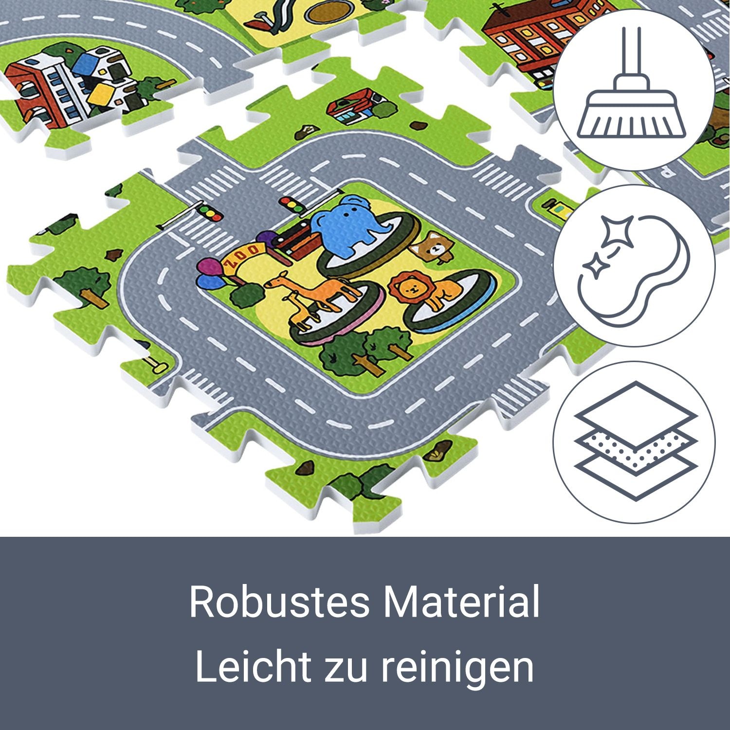 Tapis-puzzle Ville Et Rues Pour Enfants - 9 Pièces Antidérapantes - Dès 10 Mois