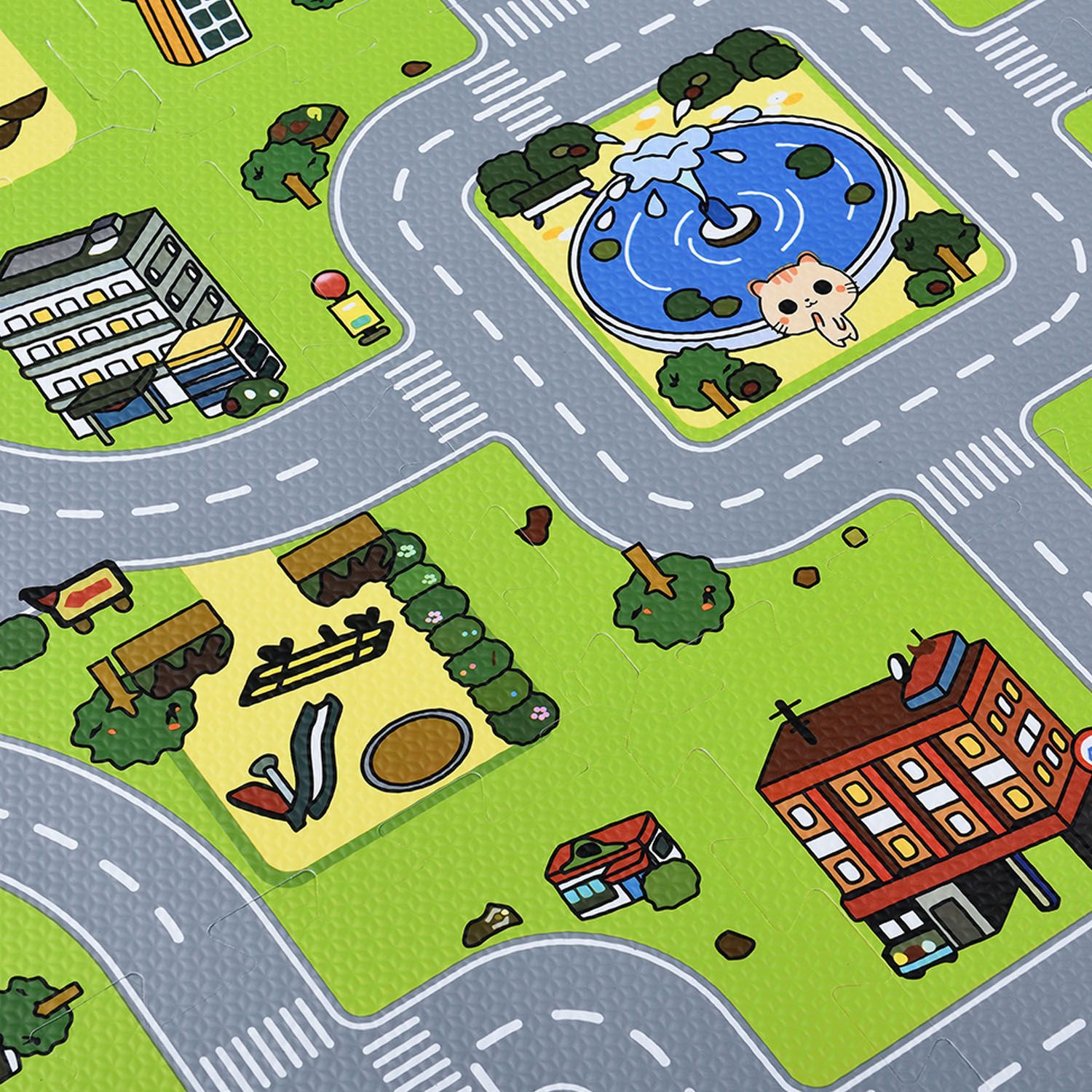 Tapis-Puzzle Enfant Jascha 9 Pièces - Ville Avec Rues | Antidérapant, Lavable | Jeu D'Éveil Dès 10 Mois