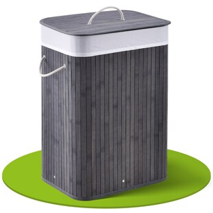 Juskys Bambus Wäschekorb Curly 72 Liter mit Stoff Wäschesack & Tragegriffen | Wäschebox in Grau 