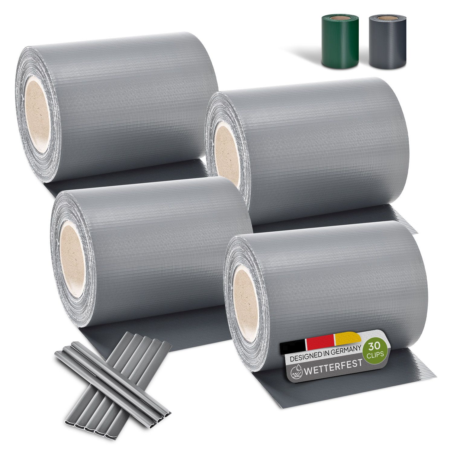 Juskys PVC Sichtschutzstreifen Doppelstabmatten Zaun 4er Set &aacute; 35m x 19cm - Zaunfolie &ndash; hellgrau 