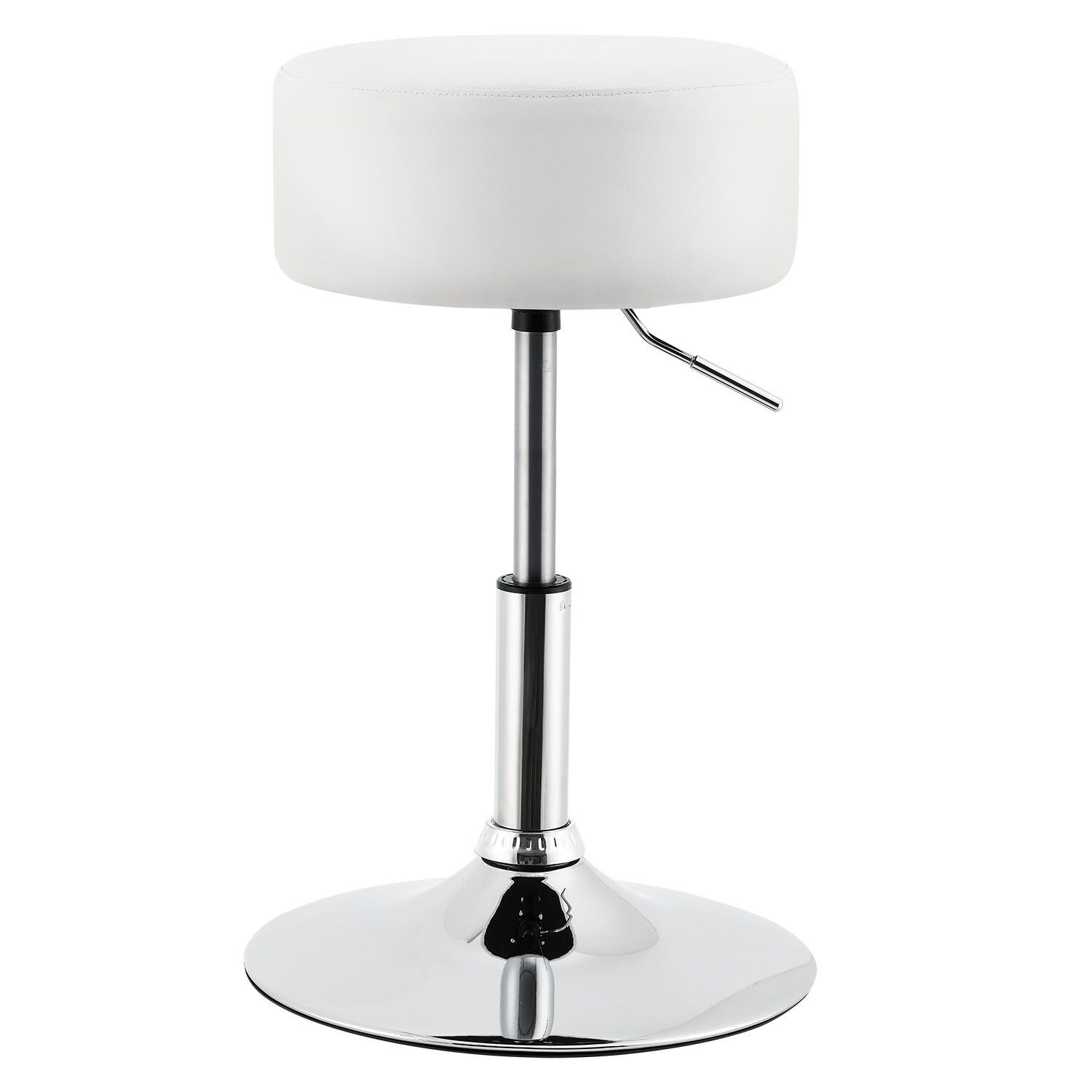 Juskys Schminktisch Hocker Tonia rund &Oslash; 33 cm, h&ouml;henverstellbar 49 - 64 cm, Kunstleder&uuml;berzug Wei&szlig; 