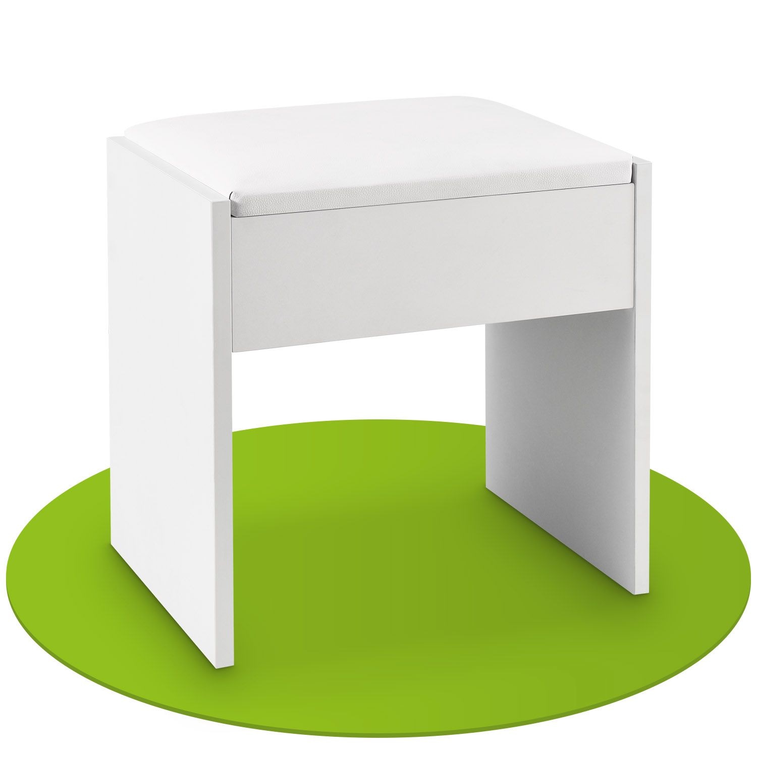 Juskys Schminktisch Hocker Melly aus Holz mit gepolstertem Kissen & Bezug aus Kunstleder in Wei&szlig; 