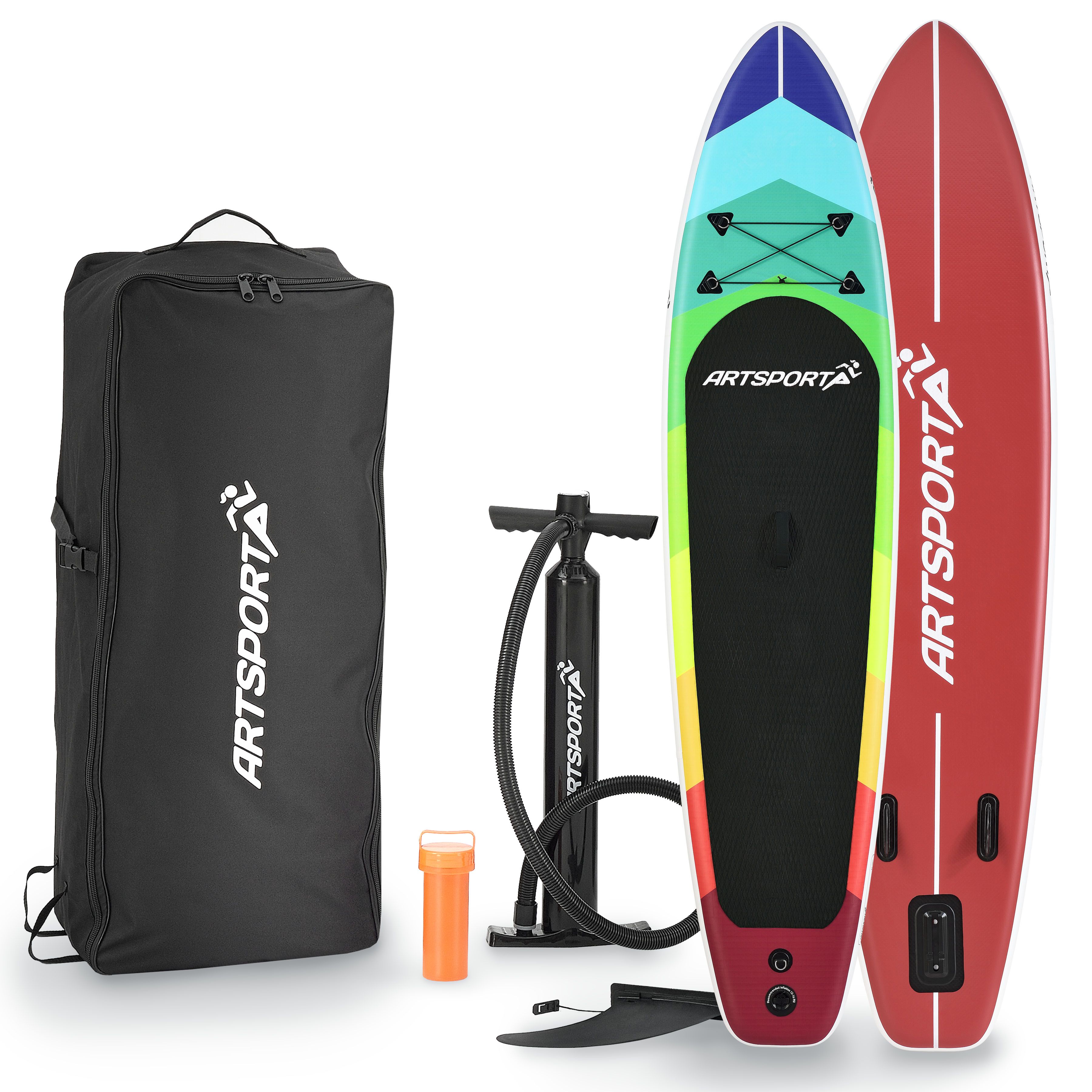 ArtSport Stand Up Paddle Board Retro Love &ndash; Aufblasbares SUP Board Set bis 150 kg - Rot-Bunt 