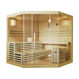 Artsauna Saunakabine Espoo200 Premium  mit Harvia Ofen – 5 Personen – Hemlock Holz & Glasfront 