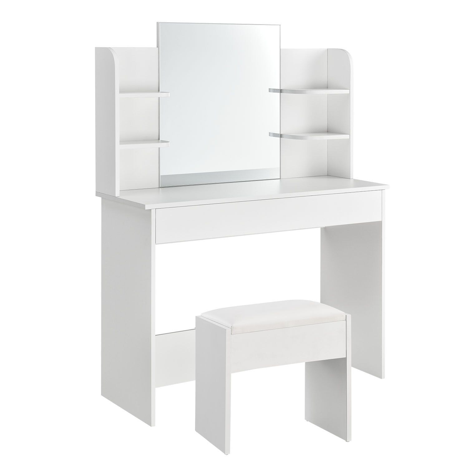 Juskys Schminktisch Bella mit LED & Hocker Melly - Spiegel, Schublade & Ablagef&auml;cher - Holz - Wei&szlig; 