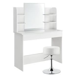 Juskys Schminktisch Bella mit LED & Hocker Tonia rund, höhenverstellbar - Spiegel & Stauraum - Weiß 