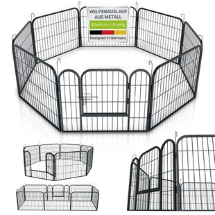 Juskys Welpenauslauf 160 x 160 x 60 cm, 8-teilig aus Metall mit Tür für Hunde, Hasen & Kleintiere 