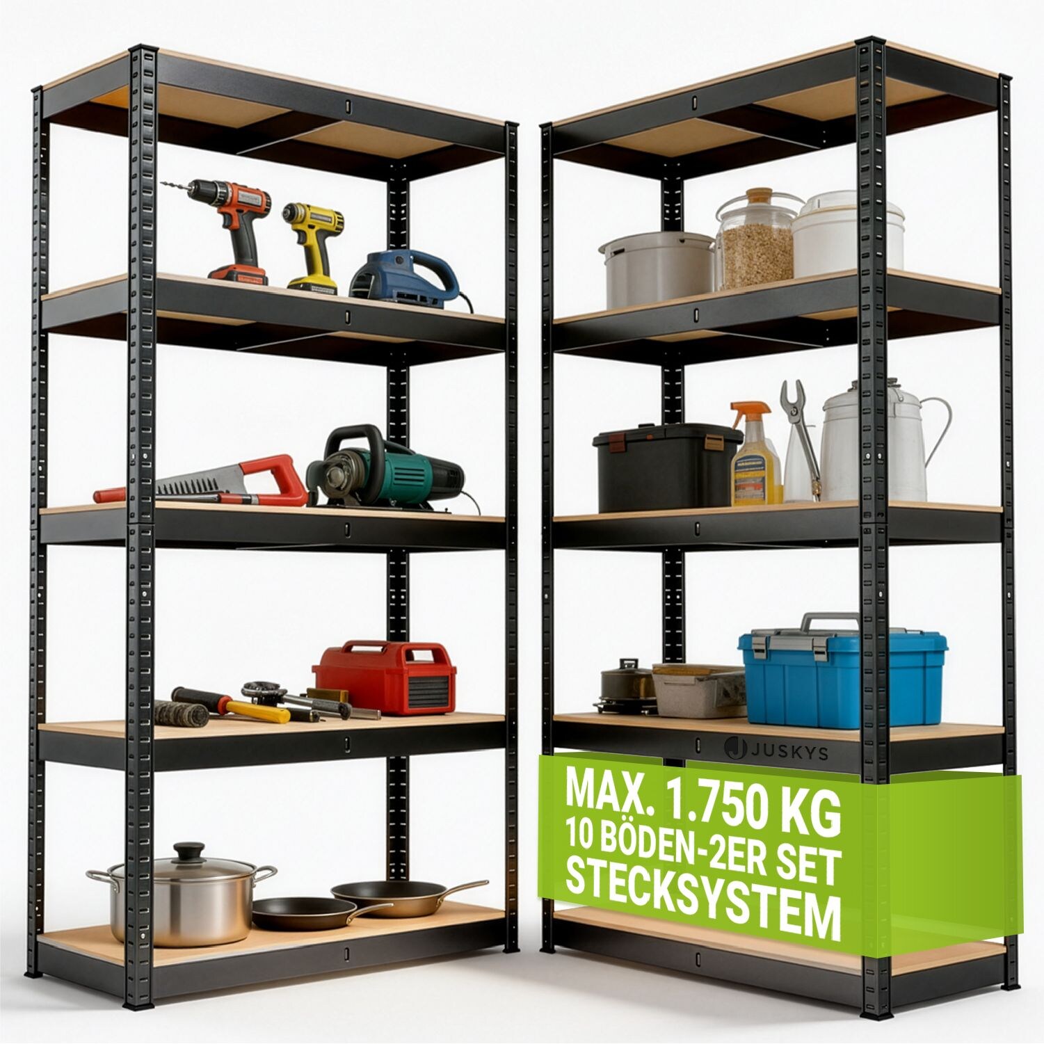 Lagerregal Basic 2er Set 180x90x40 cm – Metall Schwerlastregal, 10 Böden, , grau