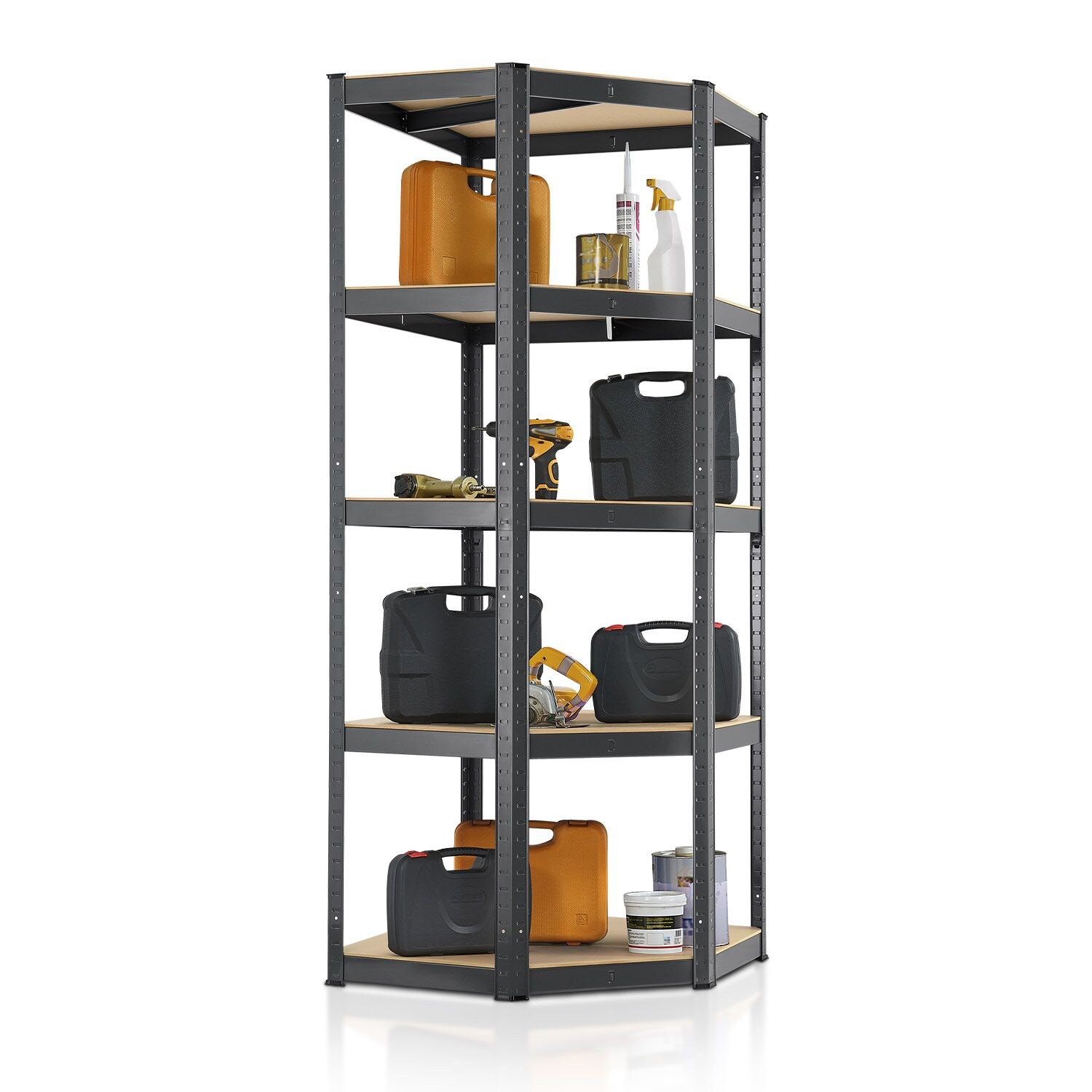 Juskys Lageregal Corner Basic 180 x 70 x 40-70 cm | 875 kg | 5 B&ouml;den | Schwerlastregal Metall Grau 