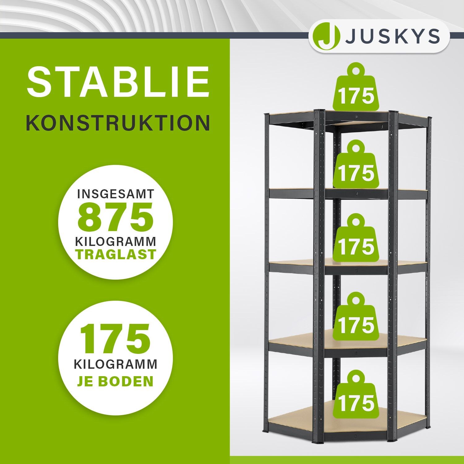 casa pura Hoekrek voor zware lasten, zwart, 180 x 90 x 40 cm, belastbaar tot 875 kg, 175 kg per niveau, rek en werkbank, kelderrek met 5 verstelbare planken