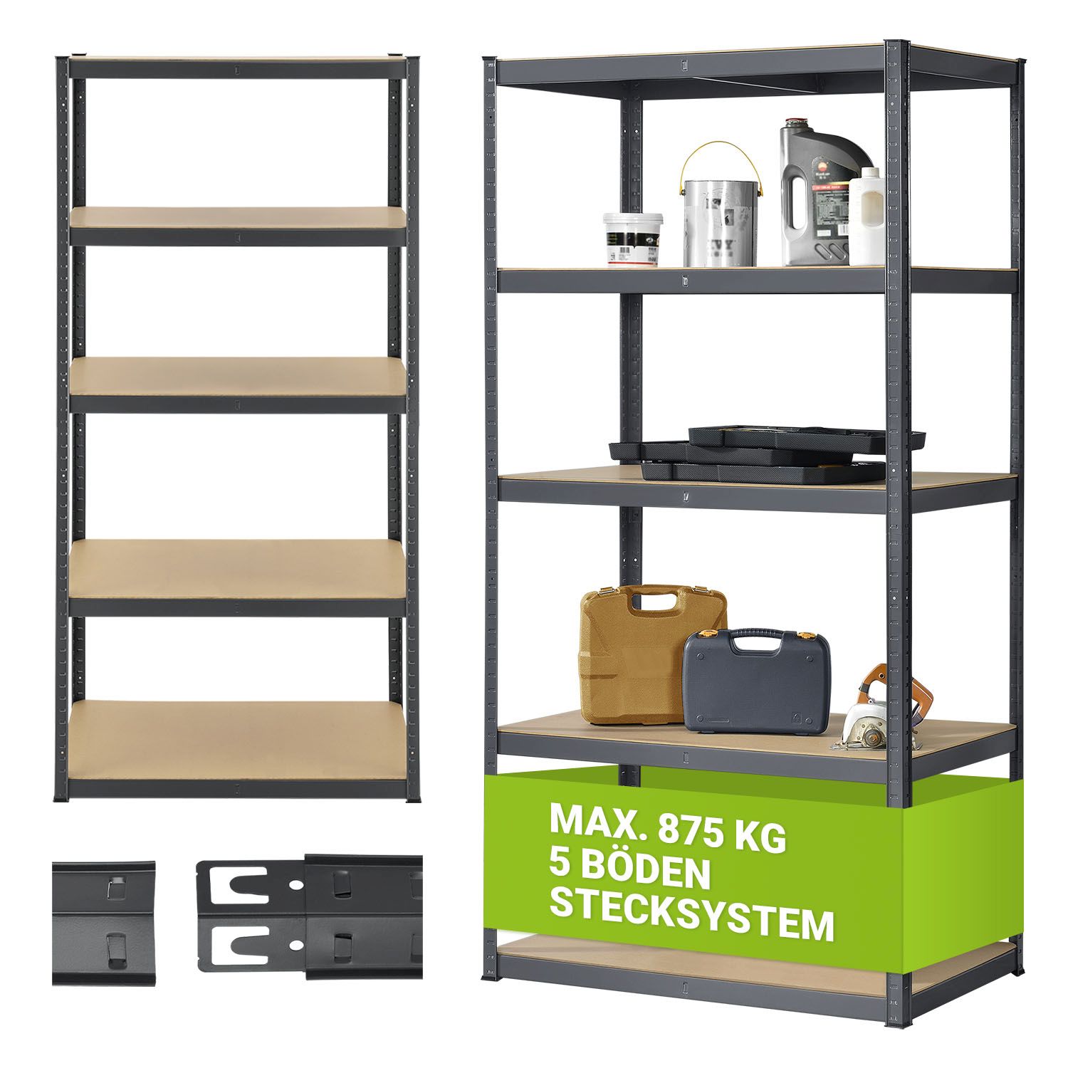 Juskys Lagerregal Basic 200x100x60 cm &ndash; Metall Schwerlastregal, 5 B&ouml;den, 875 kg, grau 