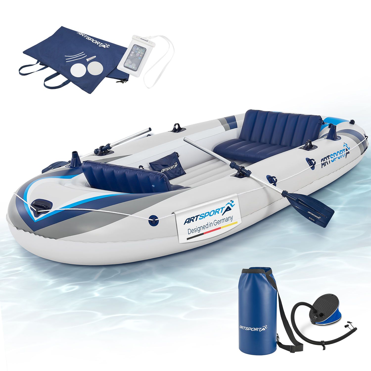 ArtSport Schlauchboot 322 cm f&uuml;r 4 Personen - Paddelboot aufblasbar mit 2 Sitzb&auml;nken & Zubeh&ouml;r 