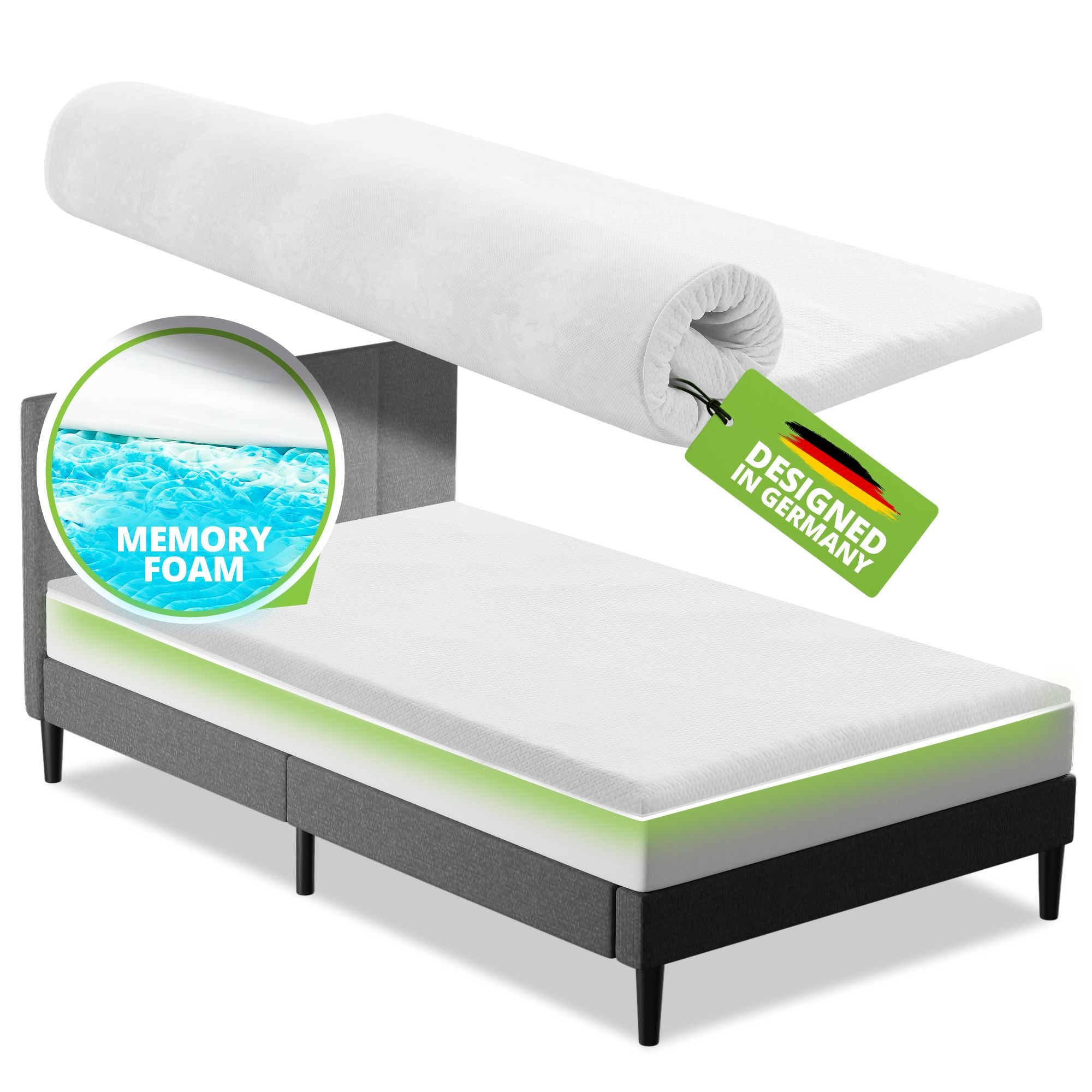 Juskys orthop&auml;discher Topper 140 x 200 cm - 7 Zonen aus Memoryschaum 7 cm dick H2 - H3 