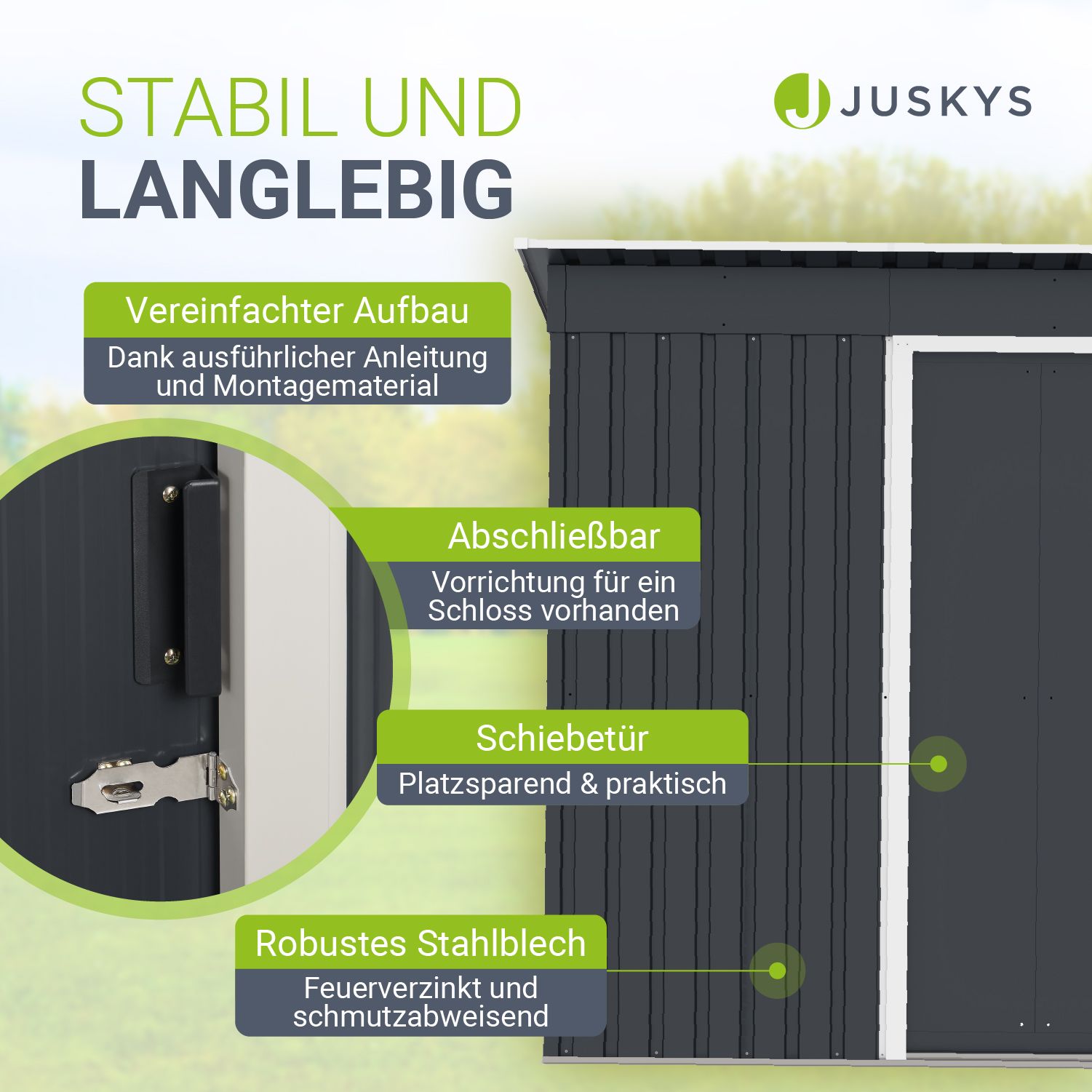 HATTORO P100 Metall Gartenhaus Gerätehaus Geräteschuppen Schuppen Pultdach Grau
