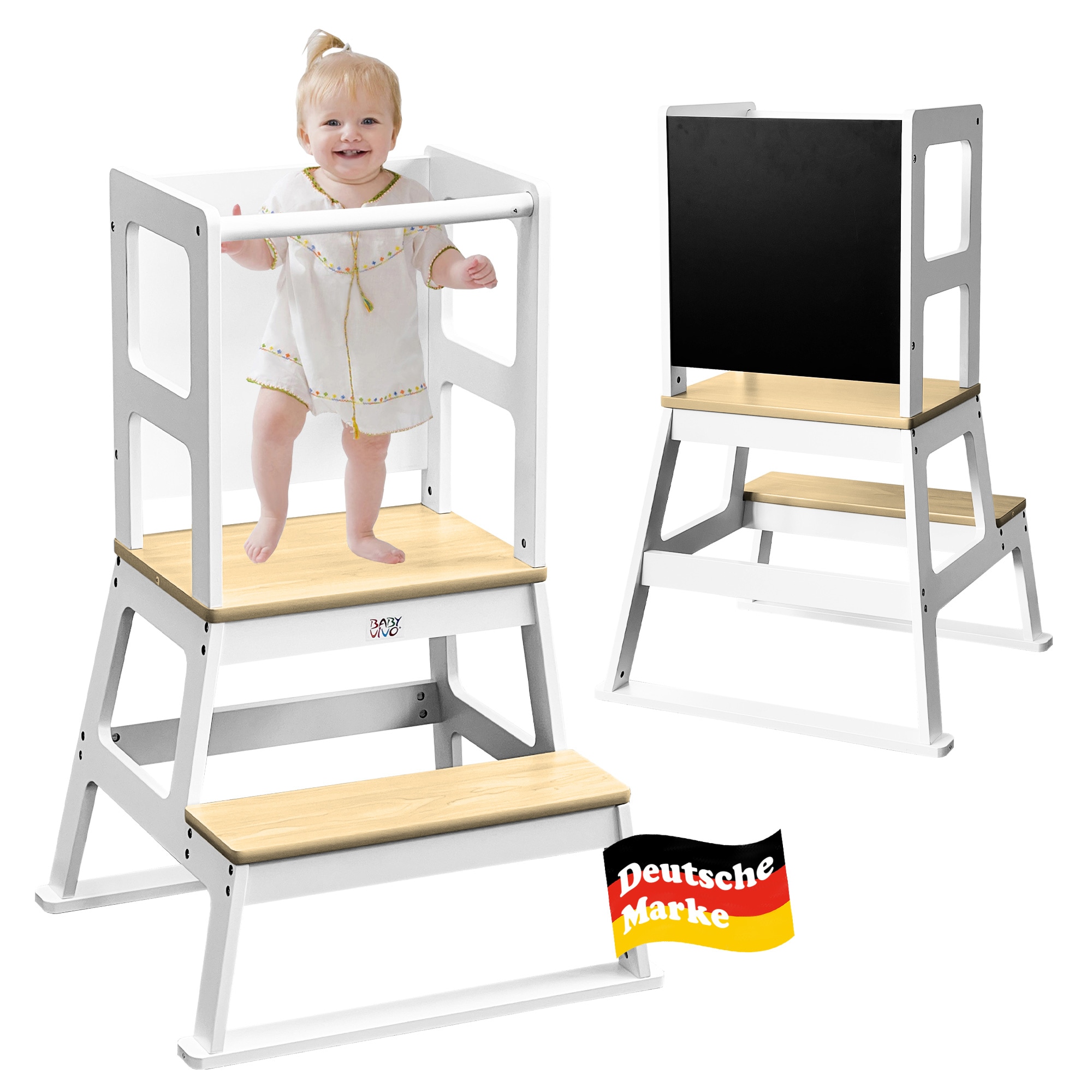 Baby Vivo Lernturm aus Holz - Mit Tafel in Wei&szlig; 