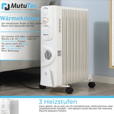 MutuTec Ölradiator / Elektroheizung 9 Rippen 2000W - Weiß bei