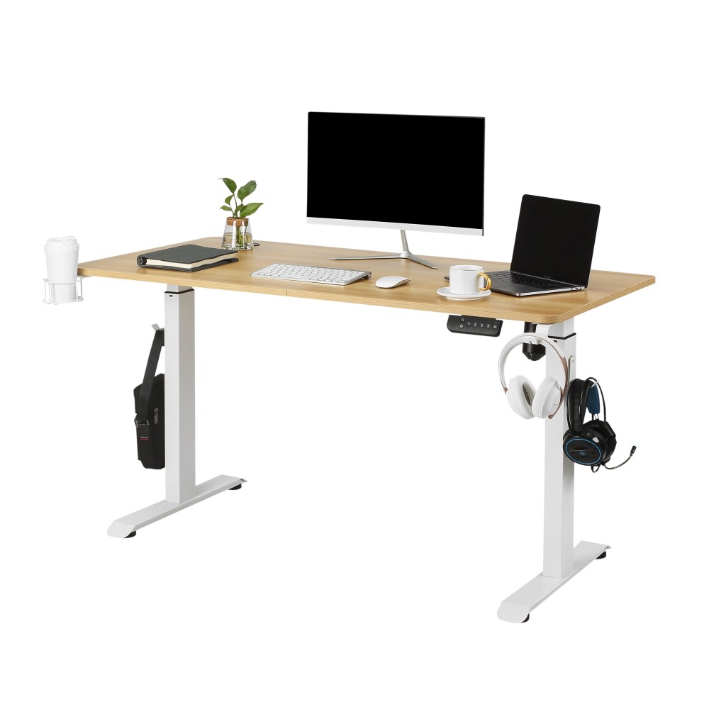 Makika H&ouml;henverstellbarer Schreibtisch elektrisch 140 x 70 cm - Eiche Wei&szlig; 