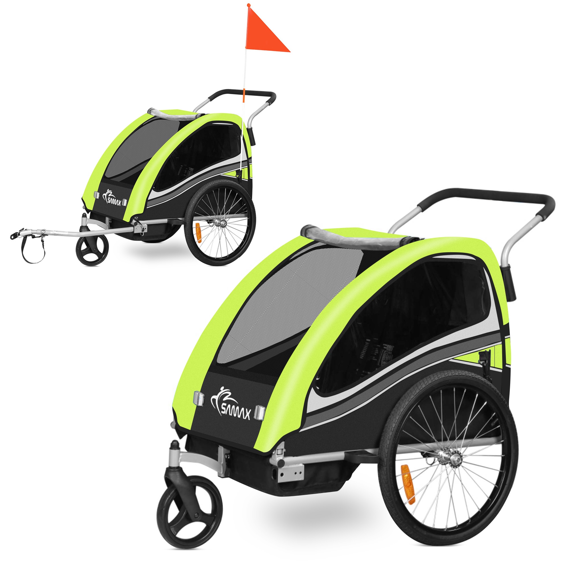 SAMAX 360&deg; drehbarer Fahrradanh&auml;nger 2in1 Jogger - in Gr&uuml;n - Black Edition 