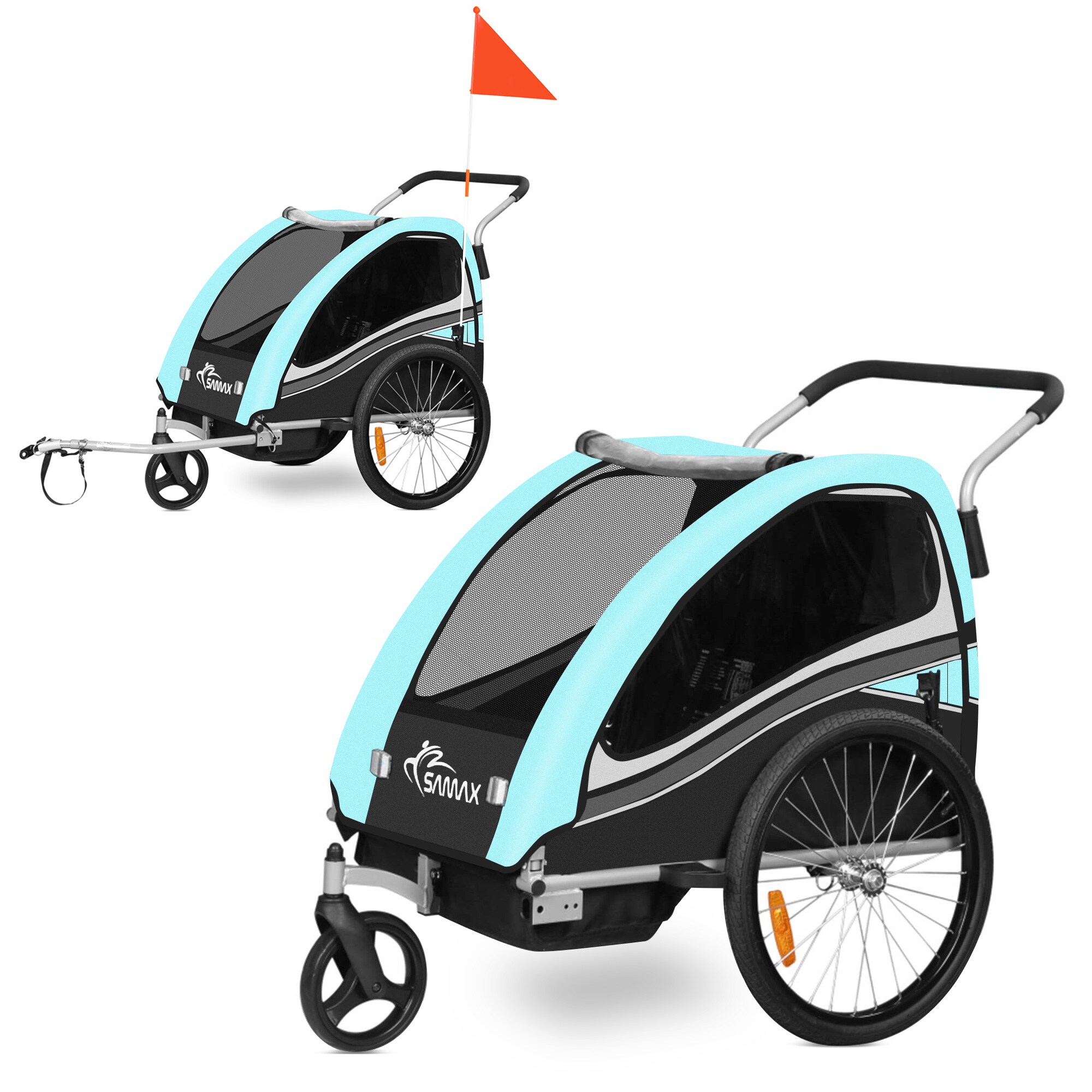 SAMAX 360&deg; drehbarer Fahrradanh&auml;nger 2in1 Jogger - in T&uuml;rkis - Black Edition 