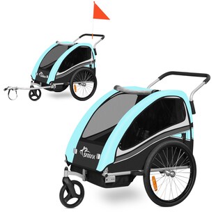 SAMAX 360° drehbarer Fahrradanhänger 2in1 Jogger - in Türkis - Black Edition 