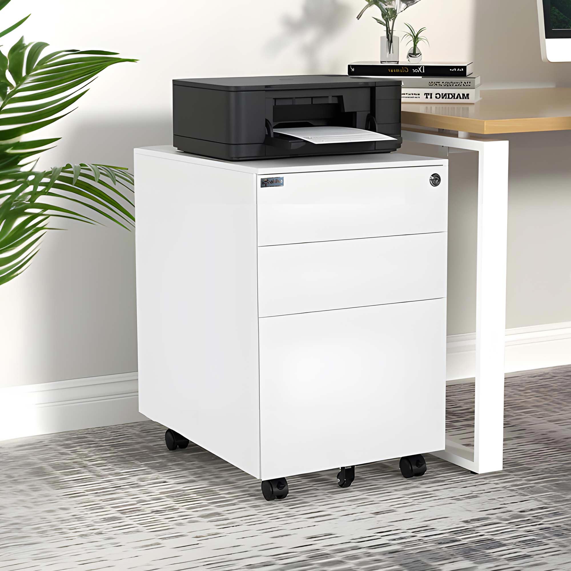 Makika Rollcontainer abschlie&szlig;bar mit Schubladen und Rollen 39x50x60cm in Wei&szlig; 