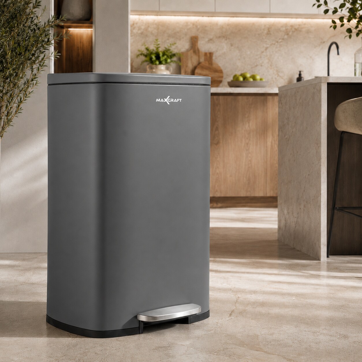 Mülleimer / Treteimer mit Soft Close Deckel - 50 Liter in Grau