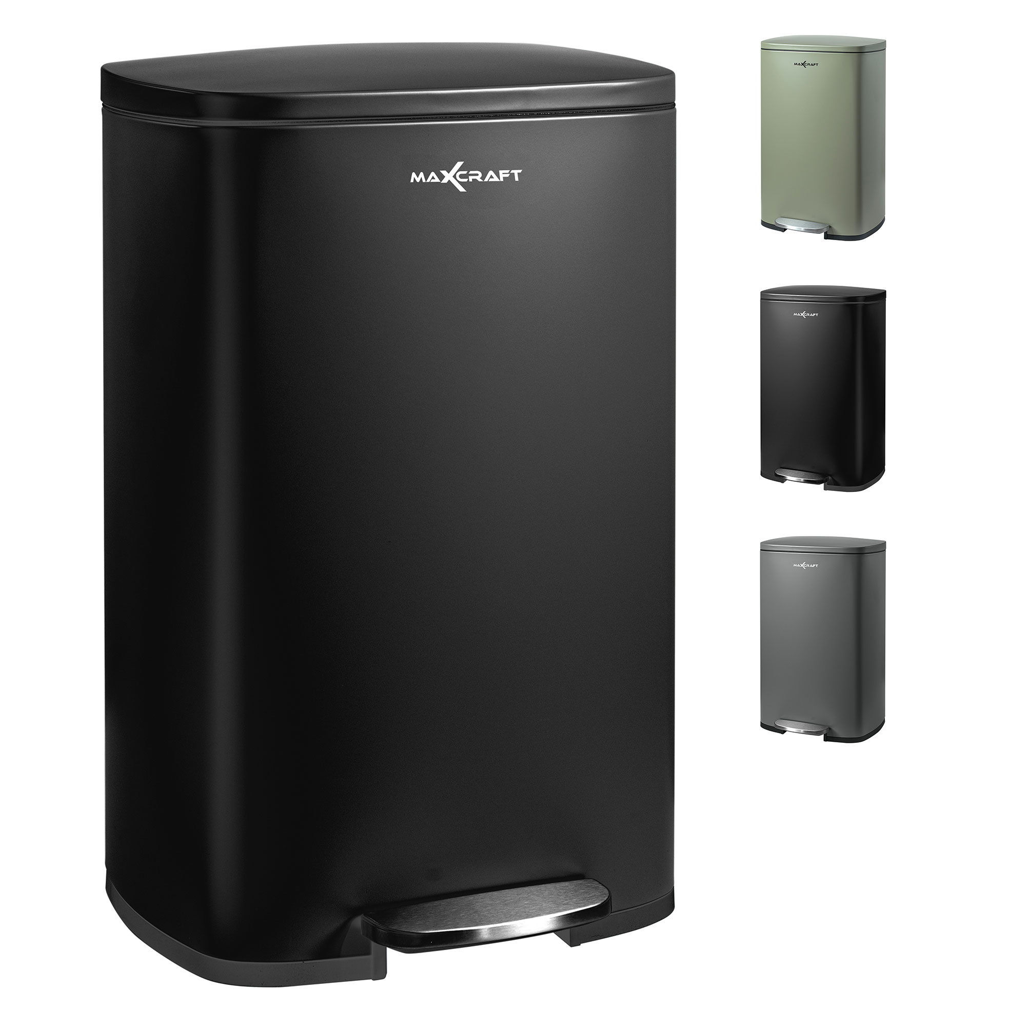 MAXCRAFT M&uuml;lleimer / Treteimer mit Soft Close Deckel - 50 Liter in Schwarz 