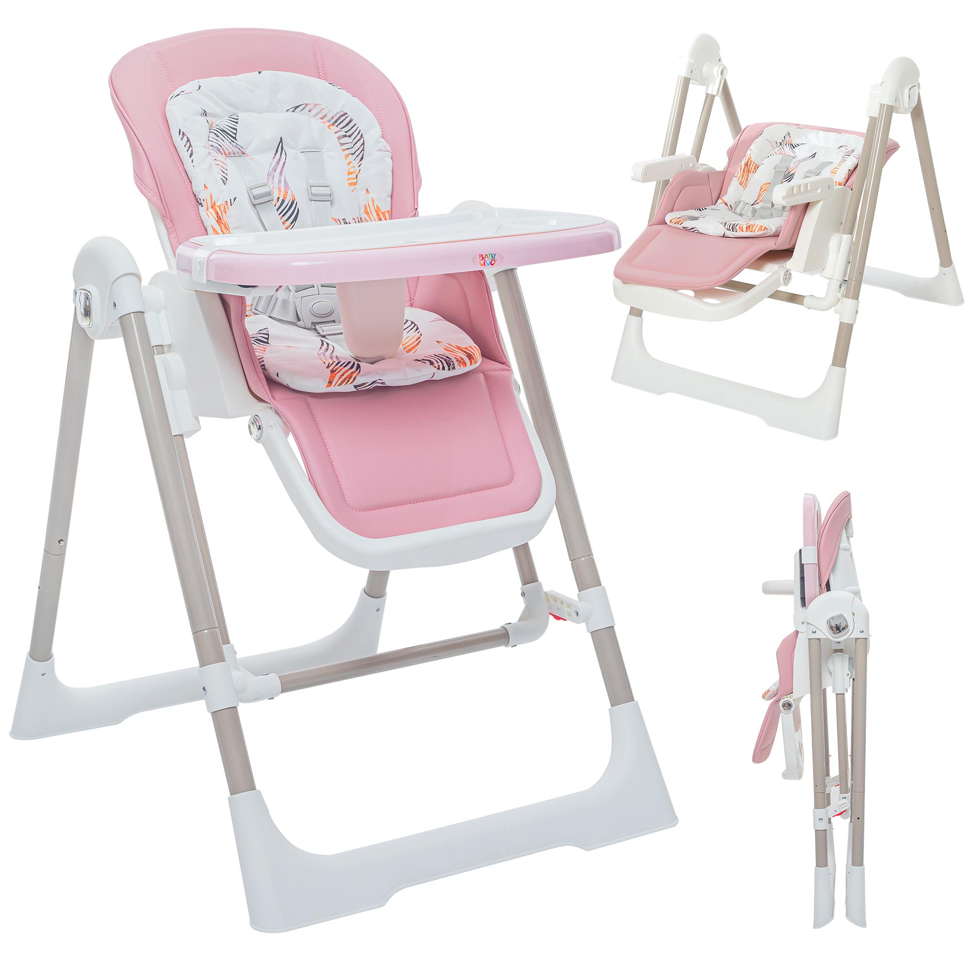 Baby Vivo 3in1 Kinderhochstuhl / Babywippe h&ouml;henverstellbar f&uuml;r Kinder - Lulu in Rosa 