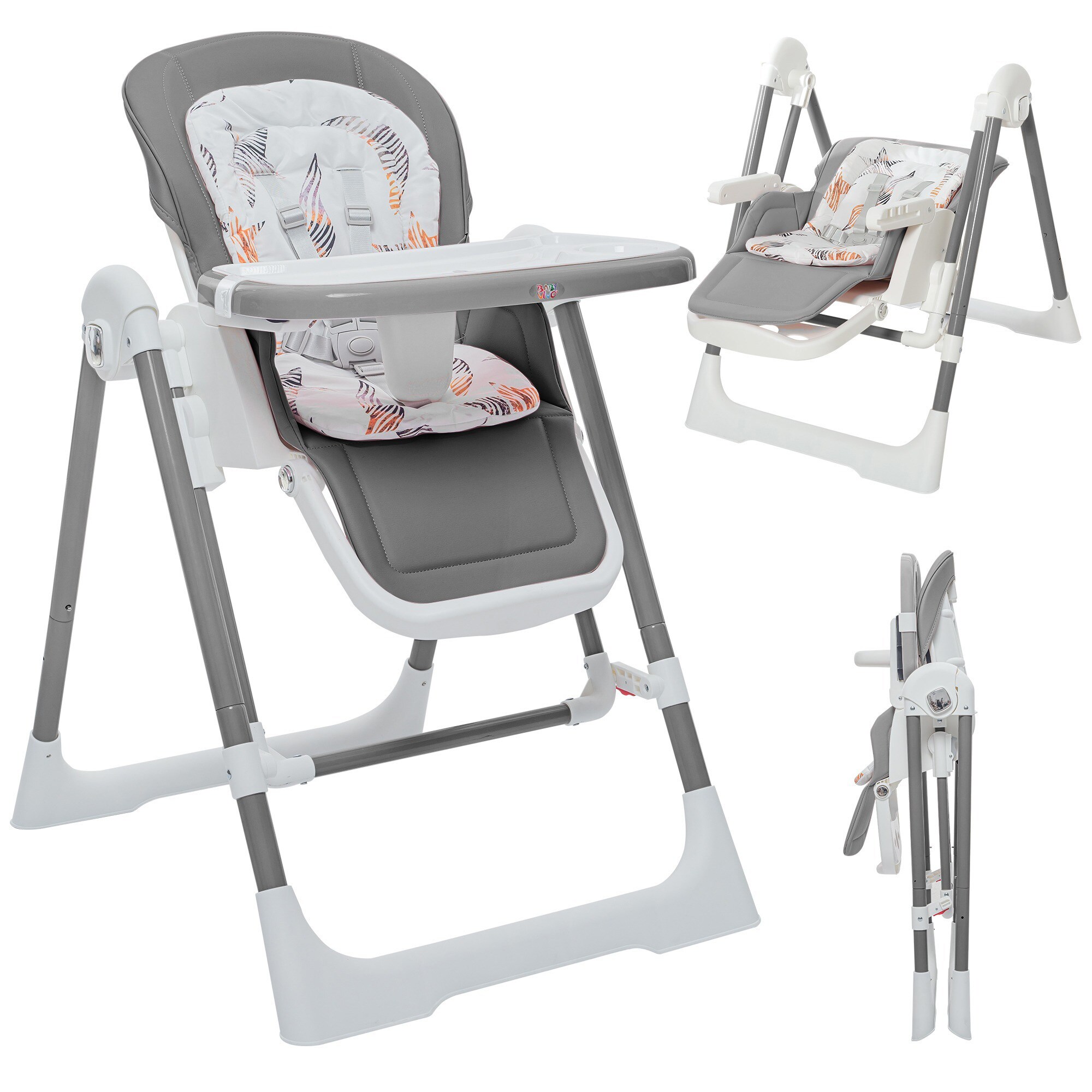 Baby Vivo 3in1 Kinderhochstuhl / Babywippe h&ouml;henverstellbar f&uuml;r Kinder - Lulu in Grau 