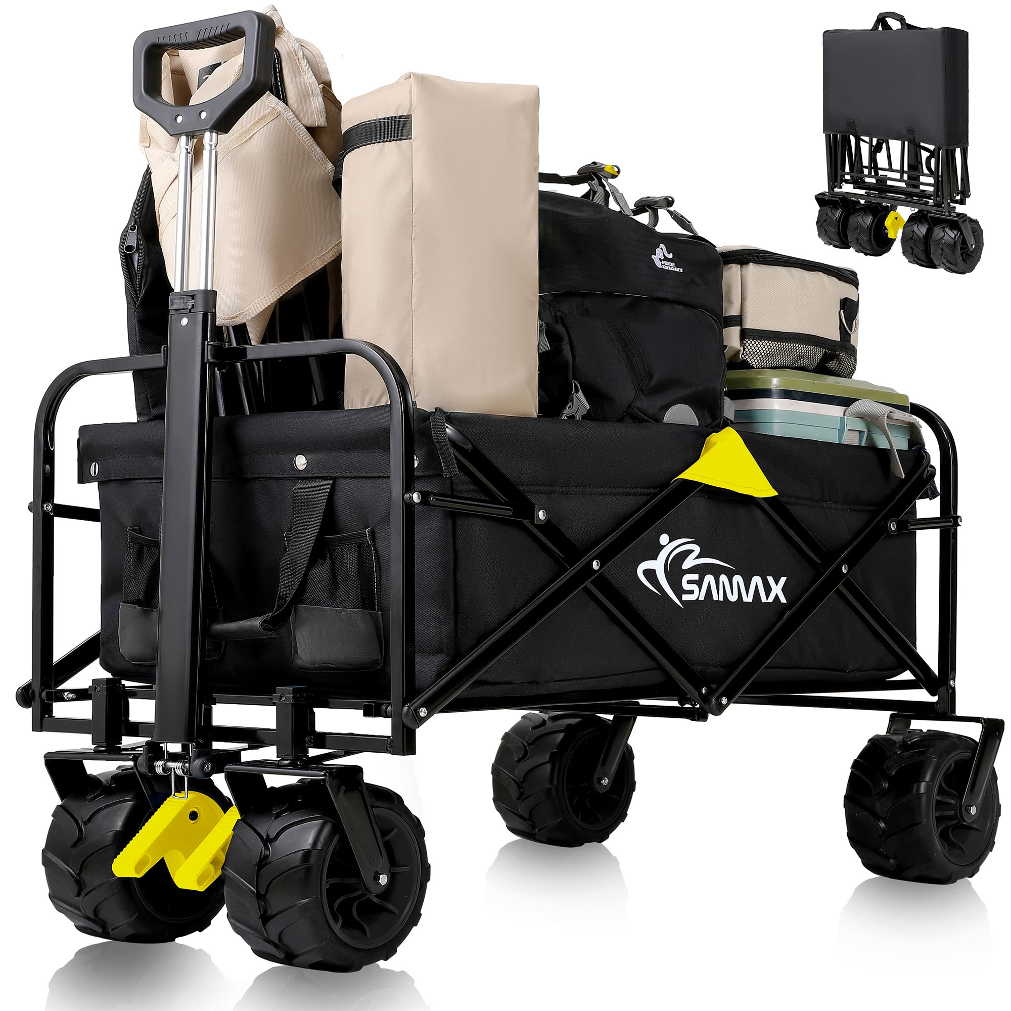 SAMAX Faltbarer Bollerwagen Offroad Camping Edition bis 200 kg - Schwarz / Gelb 