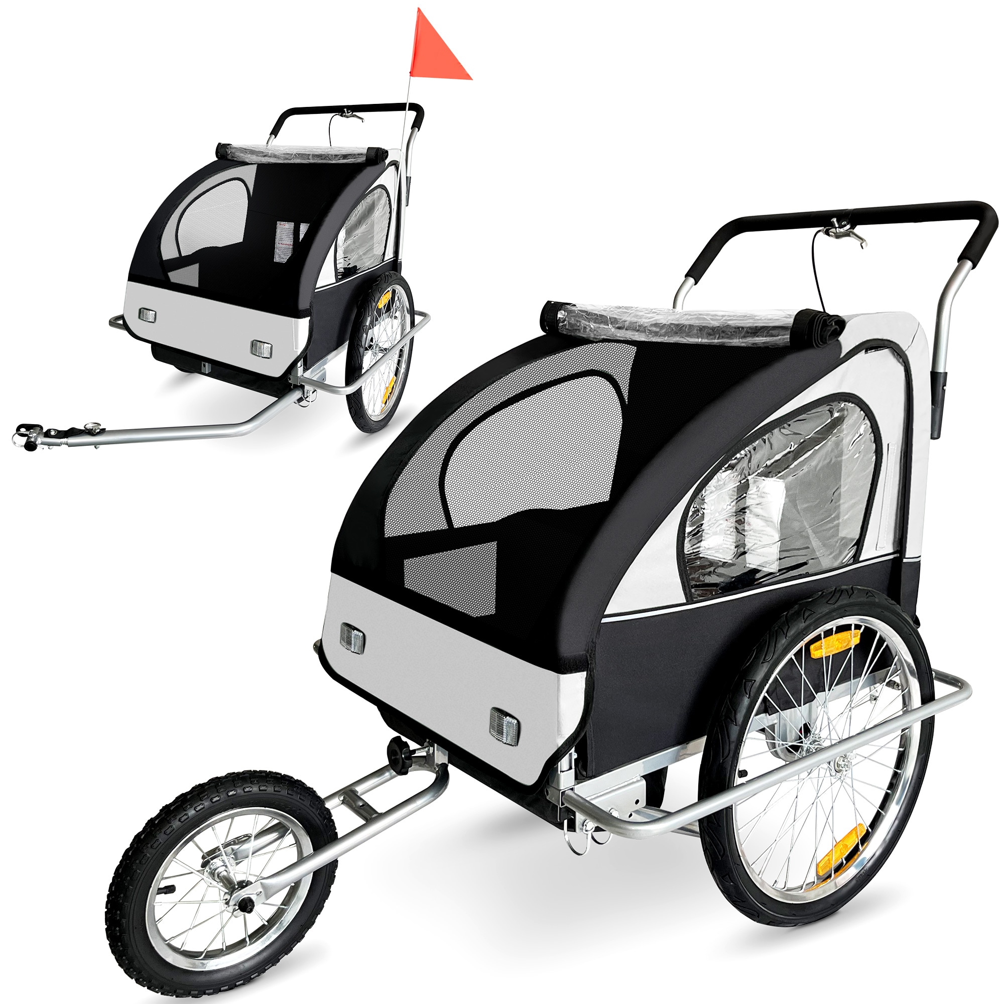 SAMAX Fahrradanh&auml;nger 2in1 Jogger - in Wei&szlig;/Schwarz - Silver Frame 