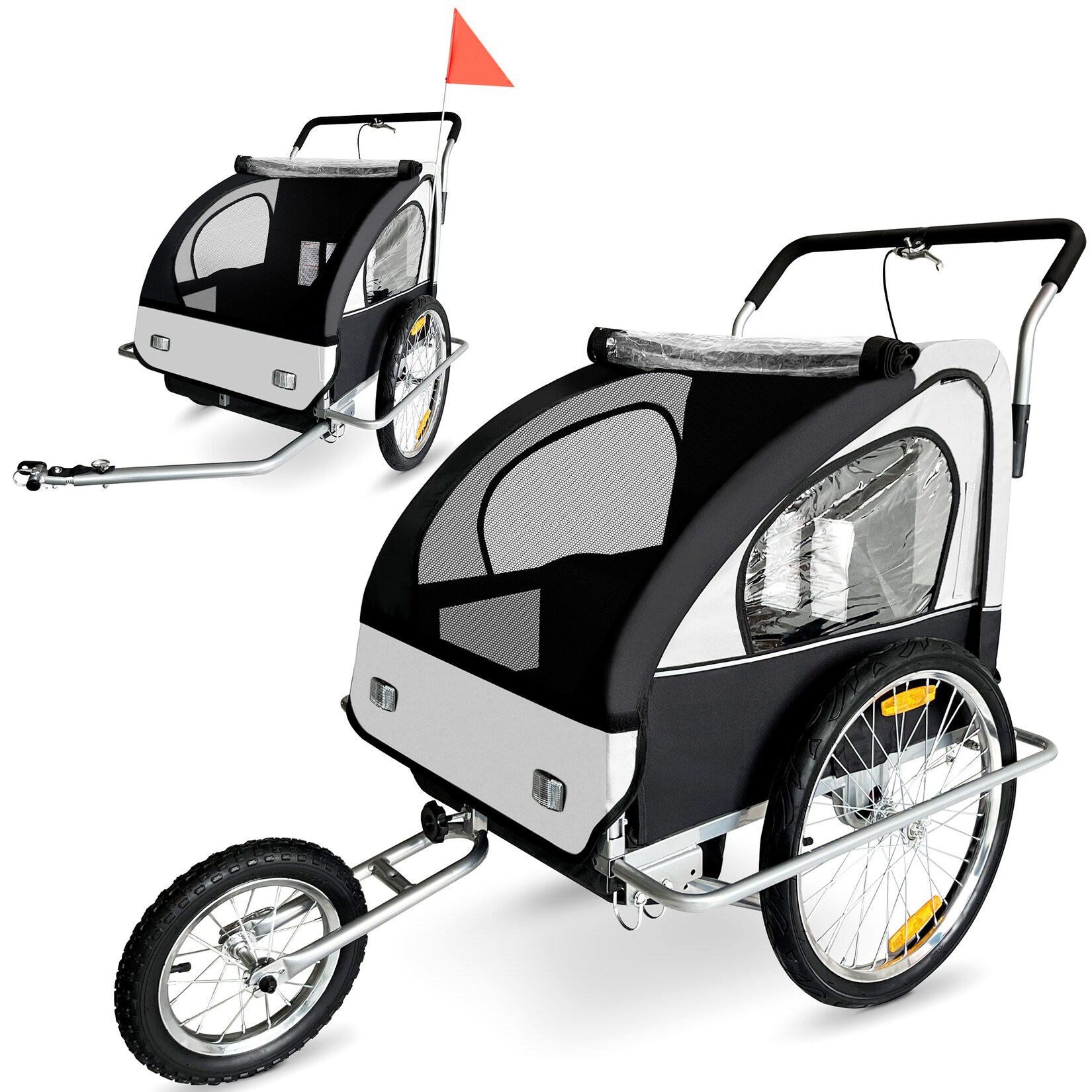 Fahrradanhänger 2in1 Jogger - in Weiß/Schwarz - Silver Frame