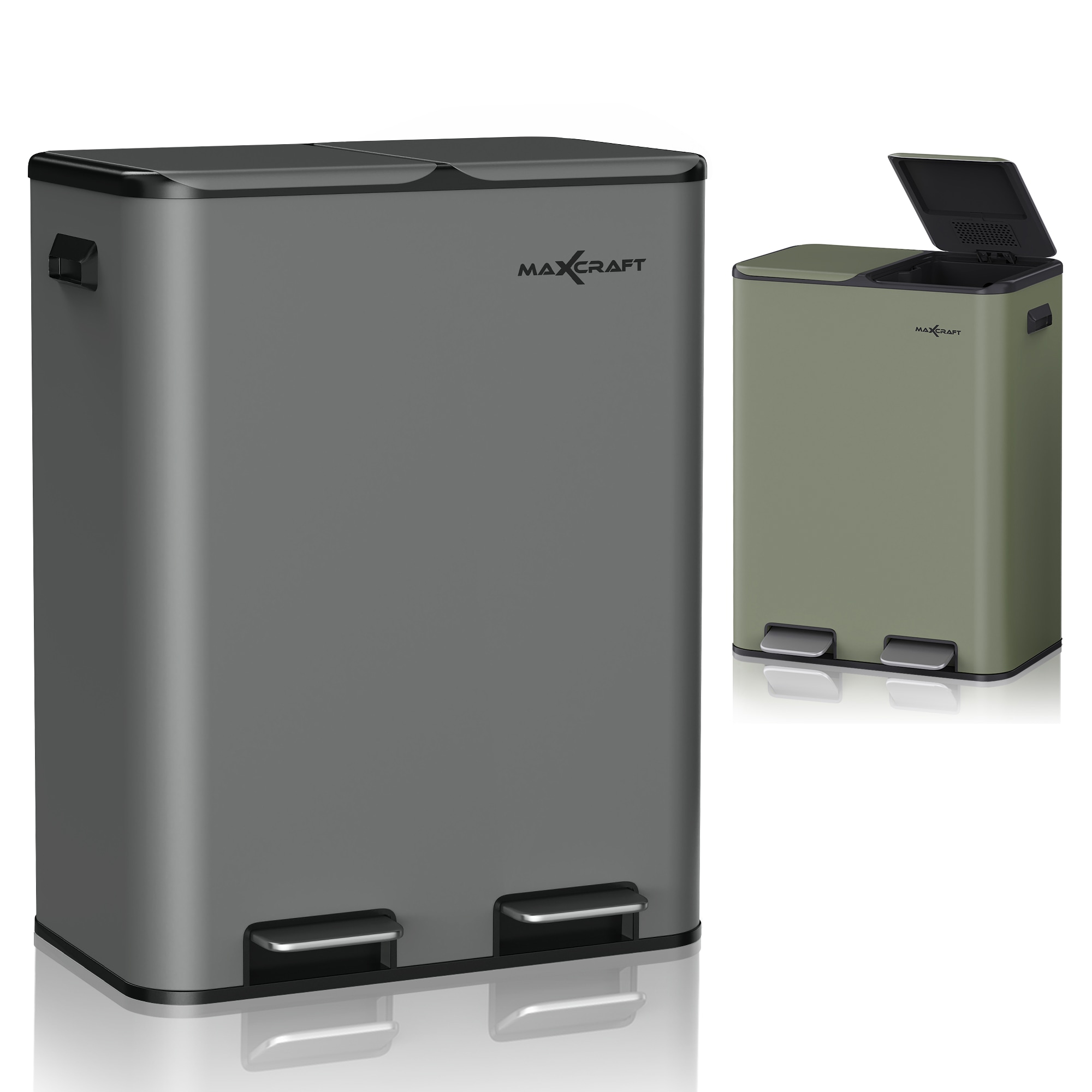 MAXCRAFT M&uuml;lleimer / Treteimer mit Soft Close Deckel und 2 Inneneimern - 60 Liter in Anthrazit 