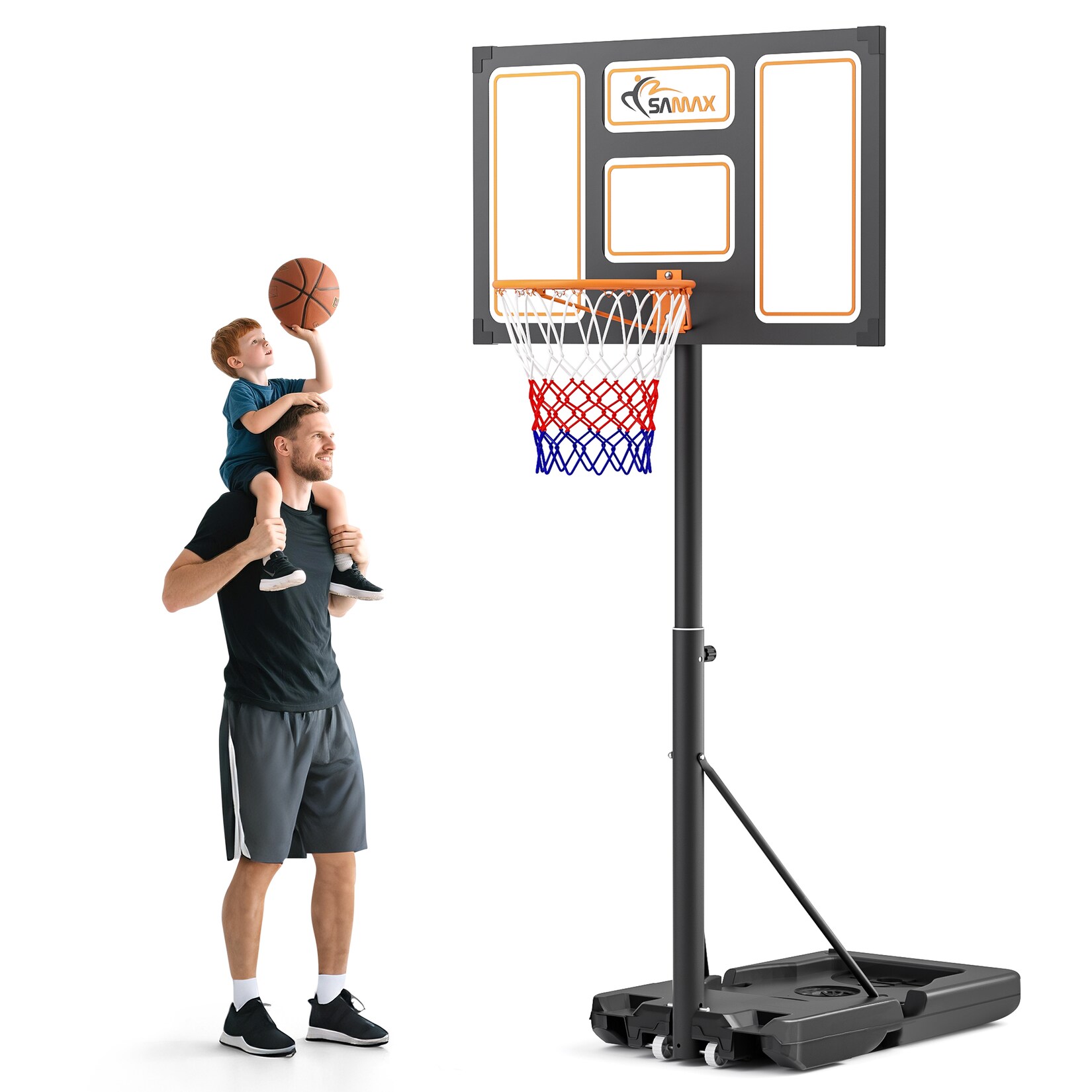 Basketballkorb / Basketballständer 100-305 cm höhenverstellbar mit Rollen inkl. Netz