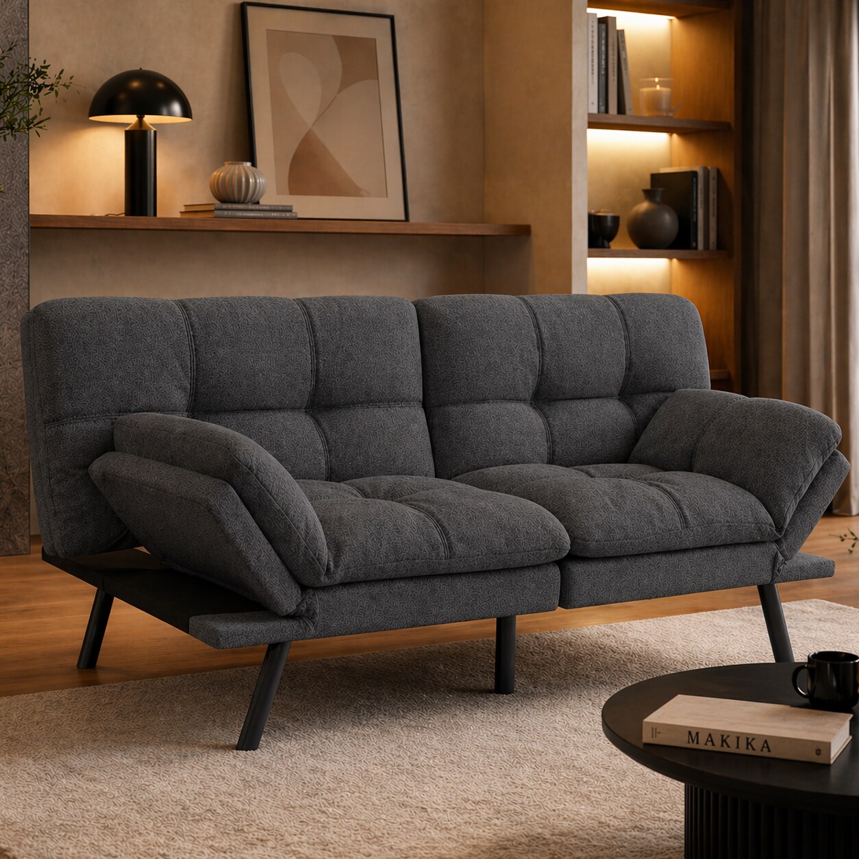 Makika Schlafsofa 3-Sitzer Schlafcouch Paul verstellbar mit Schlaffunktion in Dunkelgrau 