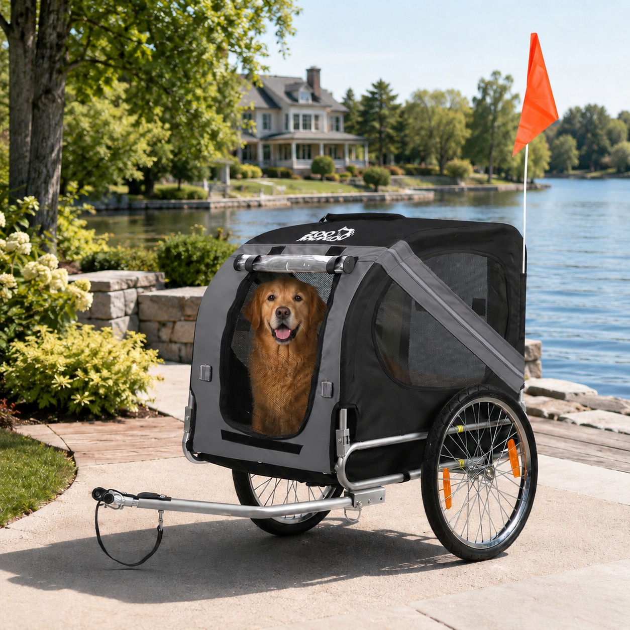 zoomundo Hundeanh&auml;nger Fahrradanh&auml;nger f&uuml;r Hunde - in Dunkelgrau/Schwarz - Silver Frame 