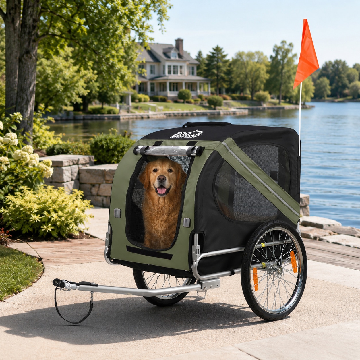 zoomundo Hundeanh&auml;nger Fahrradanh&auml;nger f&uuml;r Hunde - in Matcha Gr&uuml;n/Schwarz - Silver Frame 