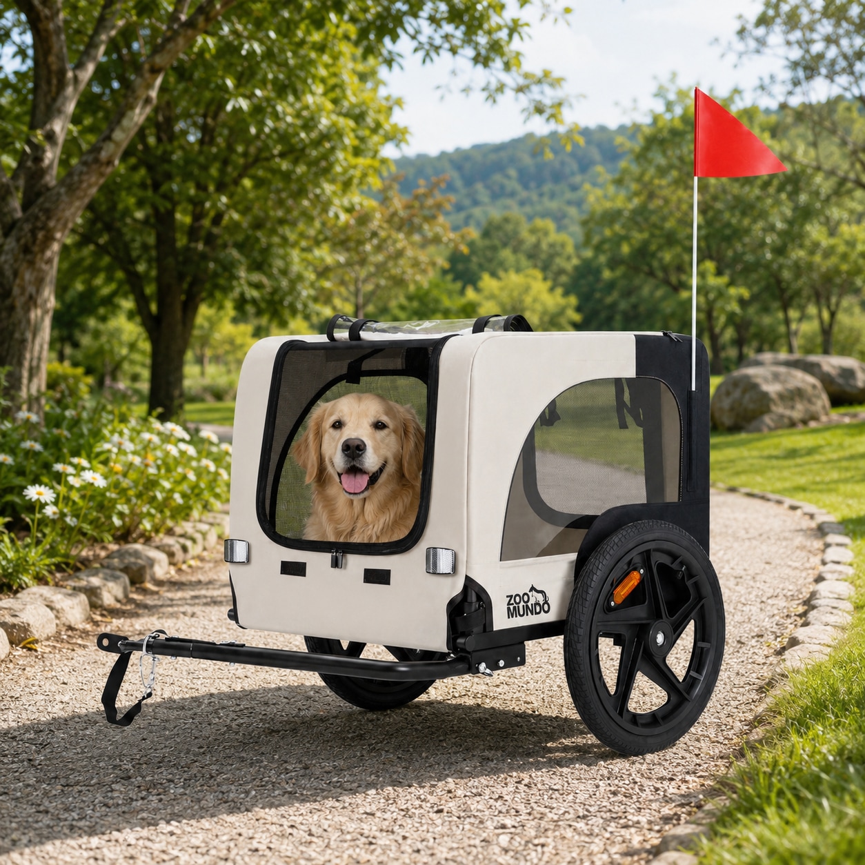 zoomundo Hundeanh&auml;nger Fahrradanh&auml;nger f&uuml;r Hunde Jacky - in Beige/Schwarz 