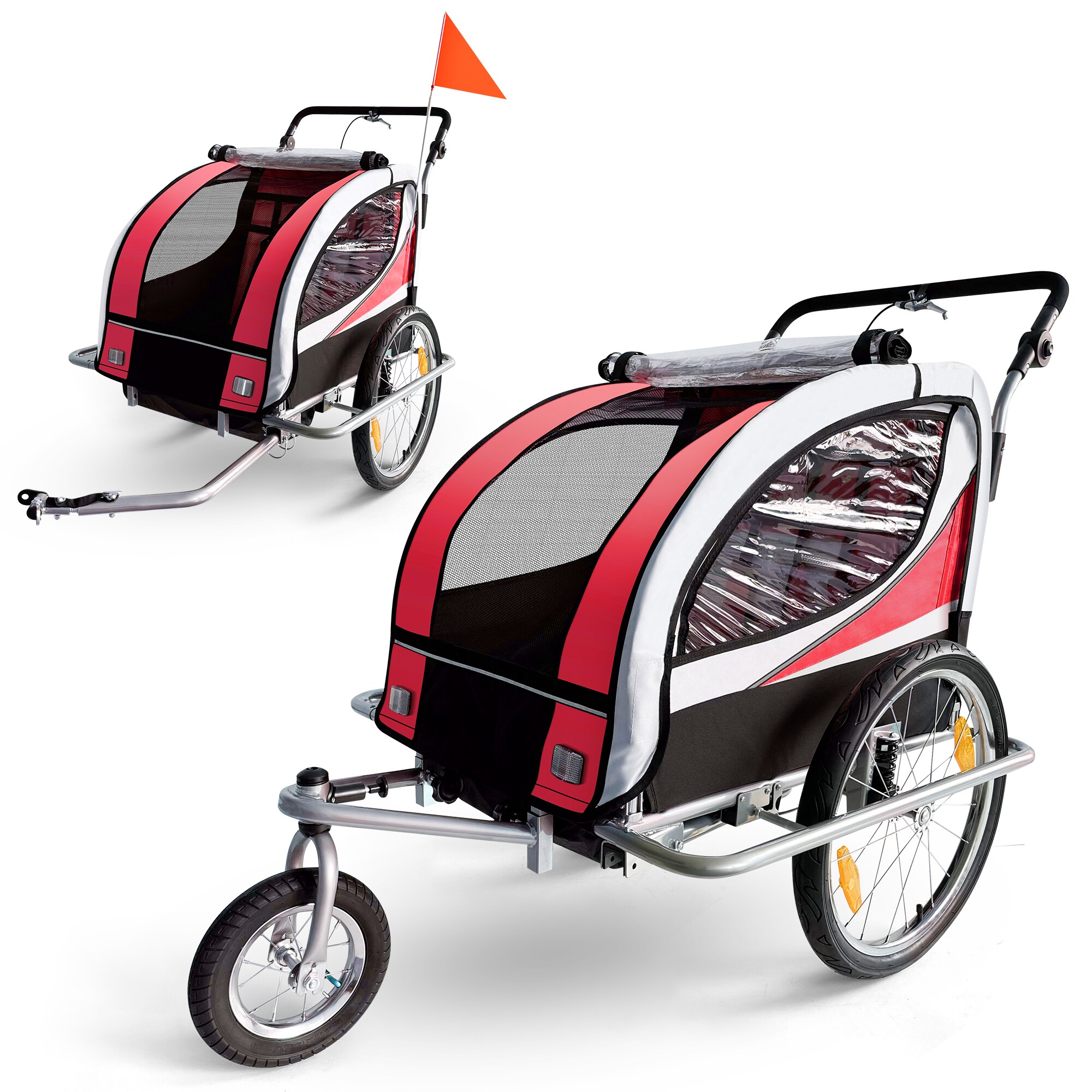 SAMAX 360&deg; drehbarer Fahrradanh&auml;nger 2in1 Jogger - in Rot - Silver Frame 