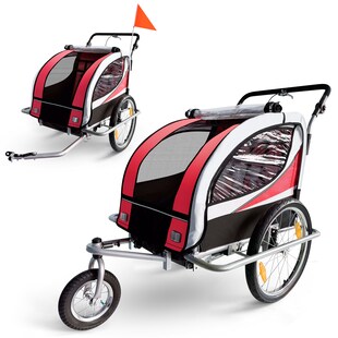 SAMAX 360° drehbarer Fahrradanhänger 2in1 Jogger - in Rot - Silver Frame 