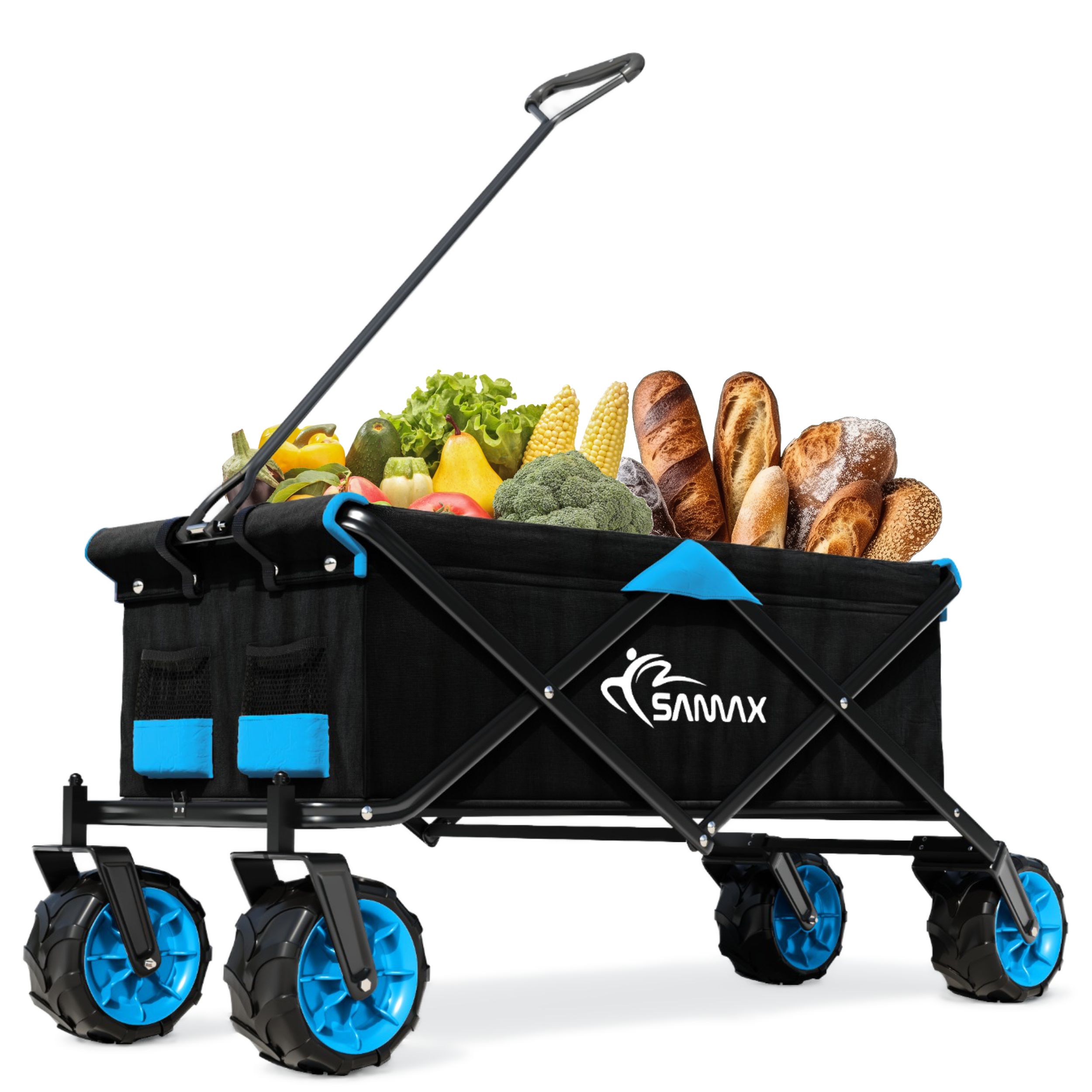 SAMAX Faltbarer Bollerwagen Offroad - Schwarz / Blau 