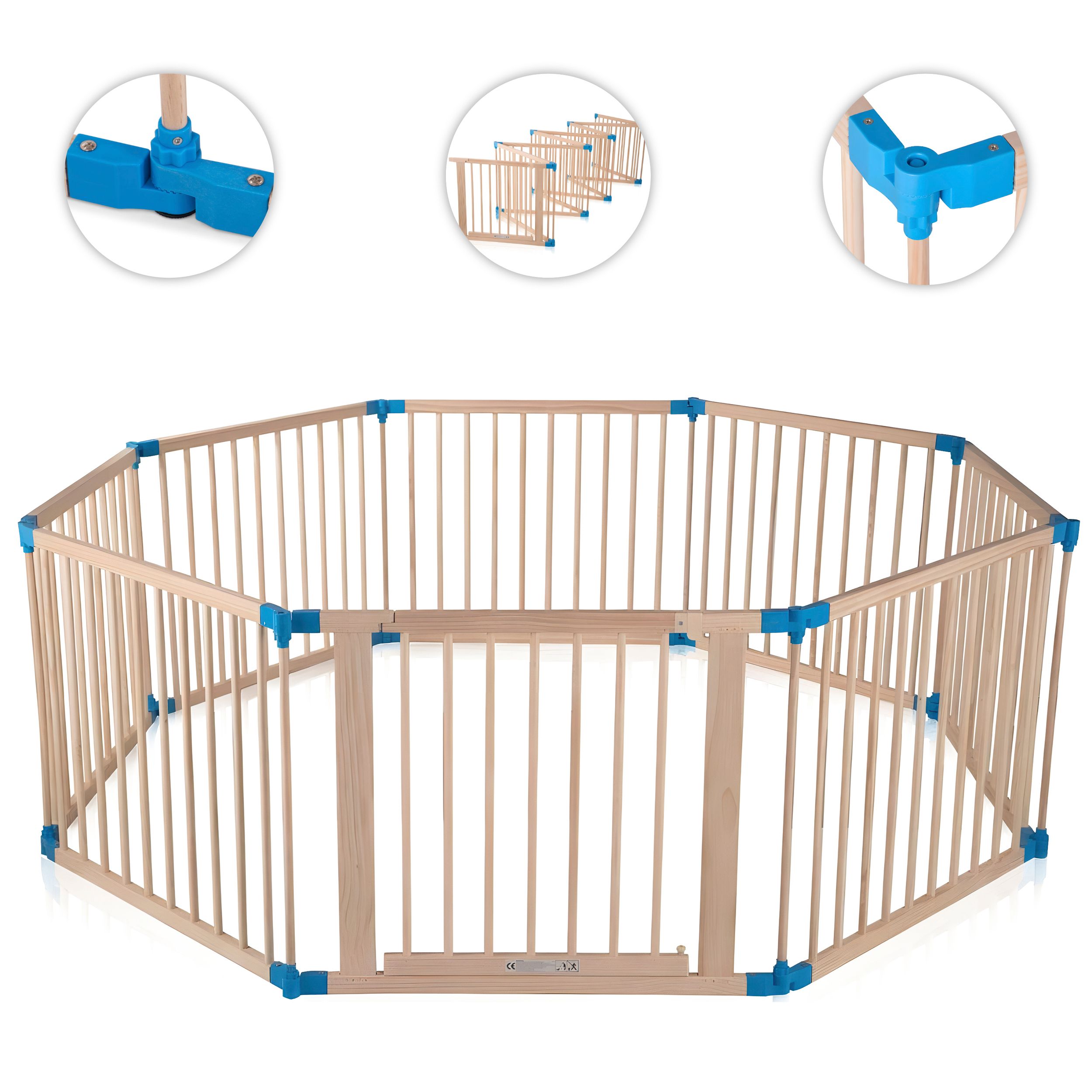Baby Vivo Laufgitter aus Holz 8 Elemente - individuell verstellbar - PREMIUM 